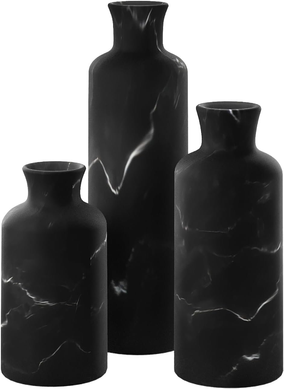 Creative Scents Black Marble Look Vase Set – Vases Home Decor, Premium Quality for Holding Pampas Grass, Dried/Fresh Flowers, Vases for Decor – Kitchen, Bedroom, Office, Living Room, or Shelf Decor