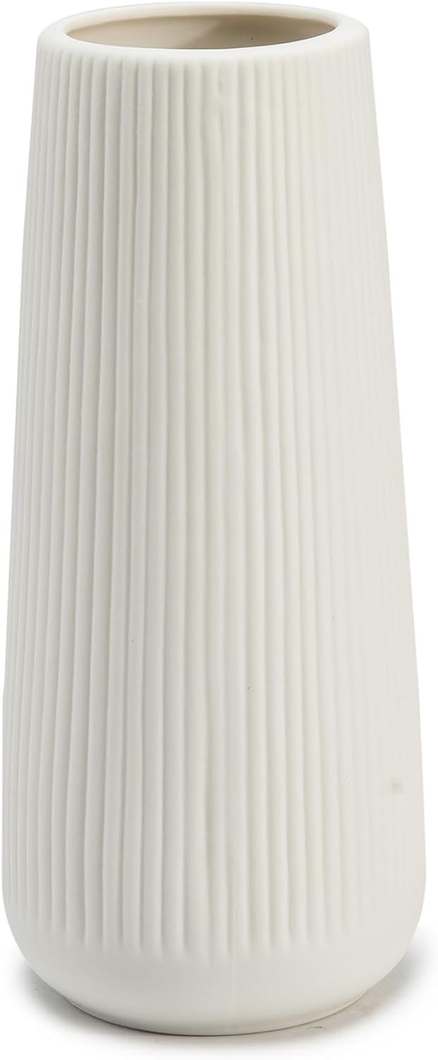 Ceramic Vase for Flower, Ceramic Vase for Home Decor, Nordic Minimalist Vase for Pampas Grass, Flowers Vases for Kitchen, Living Room, Bedroom, Office, Shelf Table (White)