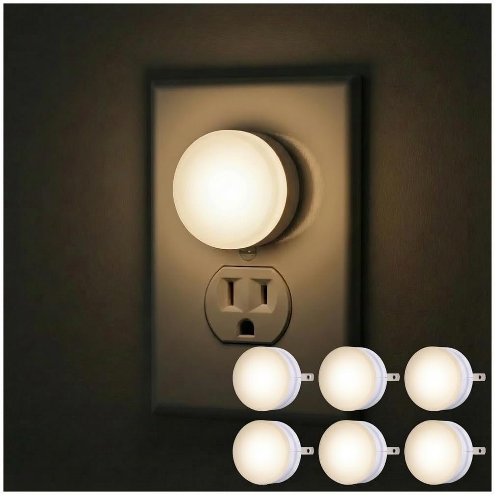Lights by Night, LED Night Lights Plug Into Wall, 6-Pack, Dusk to Dawn Auto On/Off Sensor, Soft White, Plug In Nightlight Perfect for Adults, Kids, Bedroom, Bathroom, Hallway, Kitchen