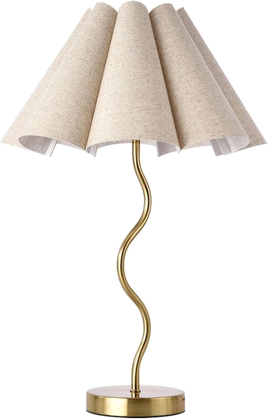 KUNJOULAM Small Table Lamp, Bedside Nightstand Lamp with Umbrella Form Fabric Lampshade, Morden Mini Desk Lamp for Bedroom Home Office Decor
