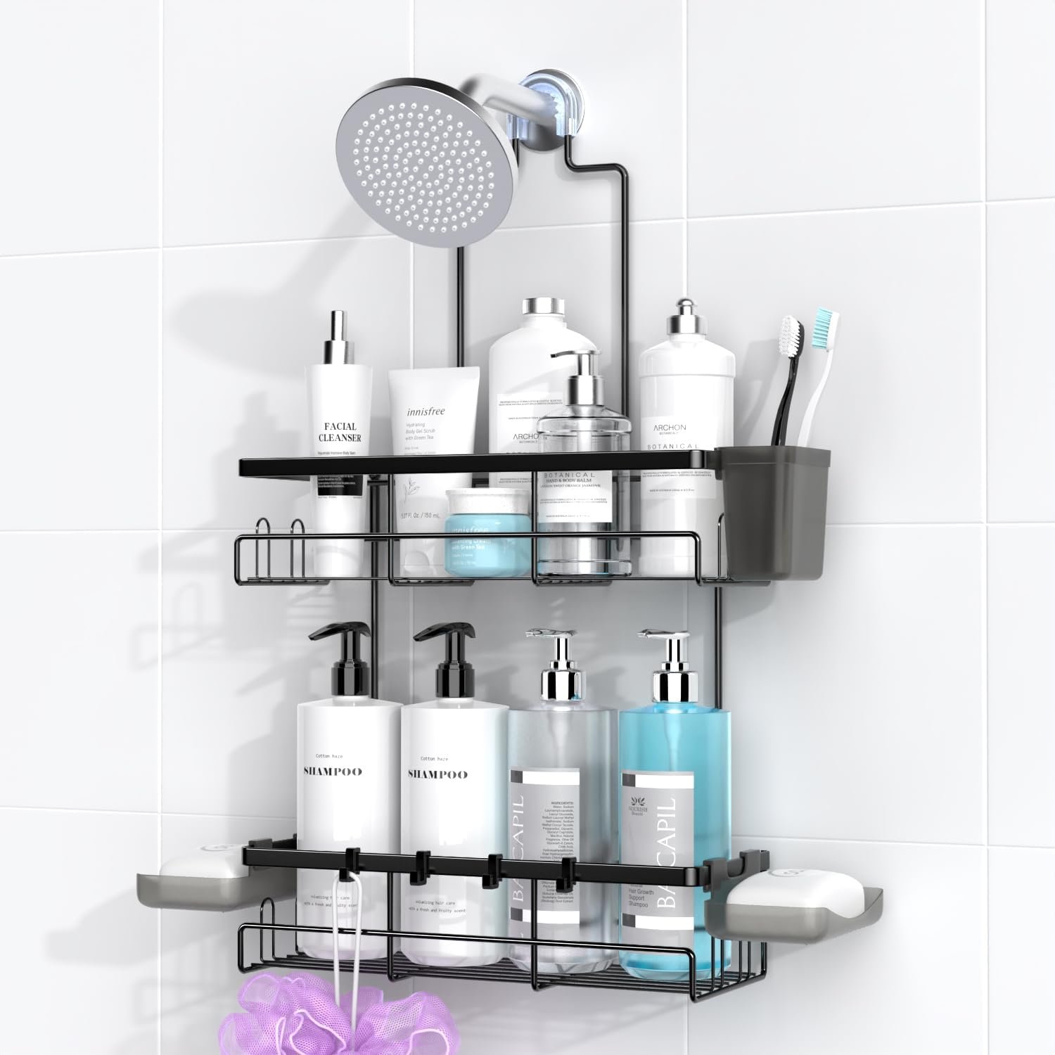 AKTECKE Shower Caddy Hanging Bathroom Organizer: Rustproof Shelf for Inside Shower – No Drilling Racks Over Showerhead – Bath Shelves for Shampoo Soap