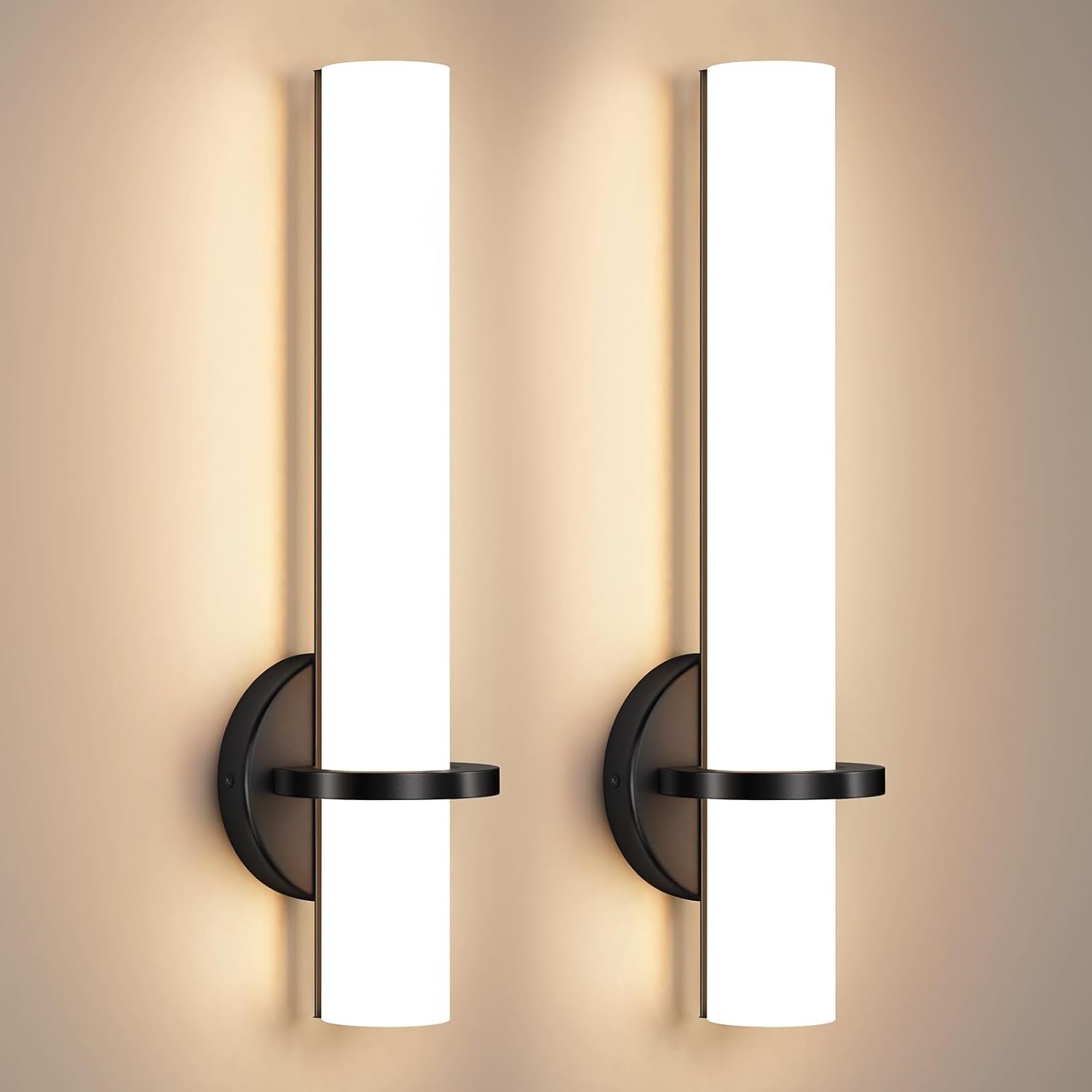 AIJIASI Black Wall Sconces Set of 2, 18 Inch Bathroom Sconces with Acrylic Shade 18W 3000K LED Dimmable Modern Wall Sconces Wall Lights for Bedroom Living Room Hallway Stairway
