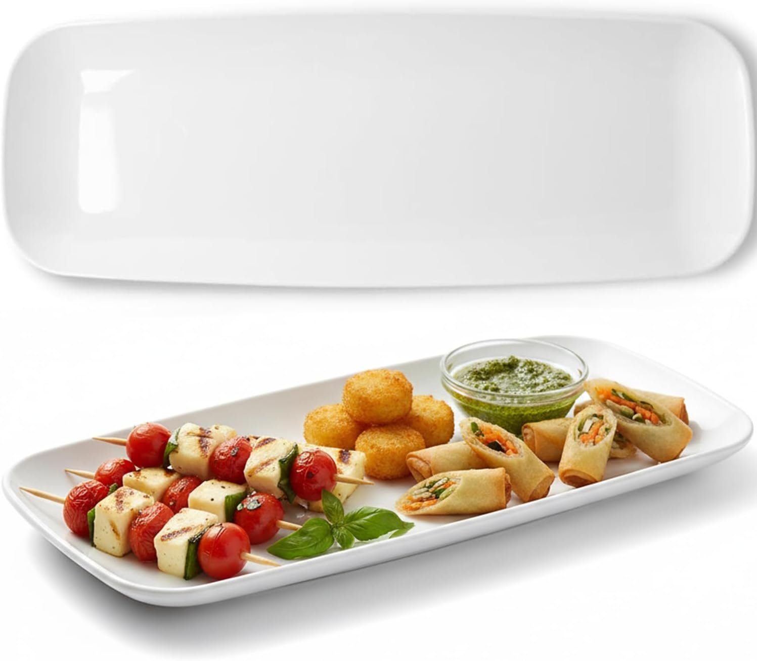Rectangle White Serving Tray (2-Pack) – 17.5″ Disposable Serving Platter for Appetizer, Fruits & Serving Dishes | Perfect Plastic Tray for Party Serveware