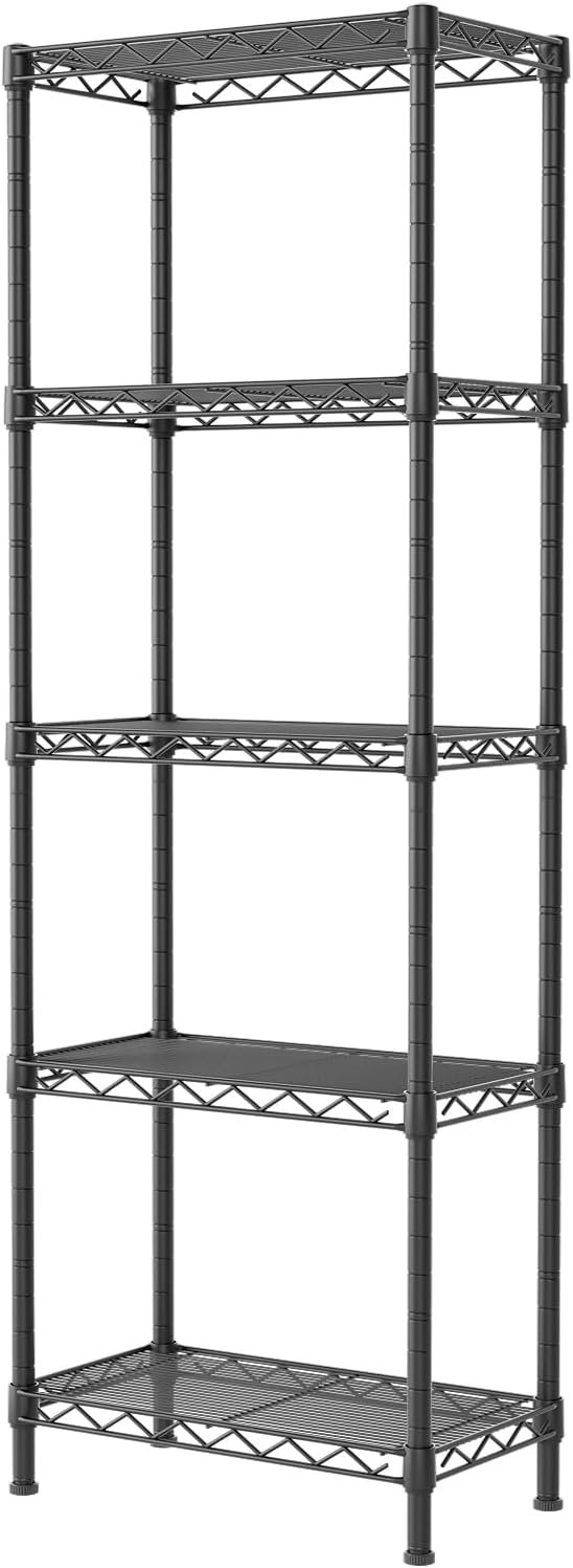 SINGAYE Metal Shelves Wire Shelving：Storage Rack Standing Units Shelf for Kitchen Laundry Bathroom Closet Organizers Pantry Narrow Mesh Adjustable 10″ D x 16″ W x 55″ H Black