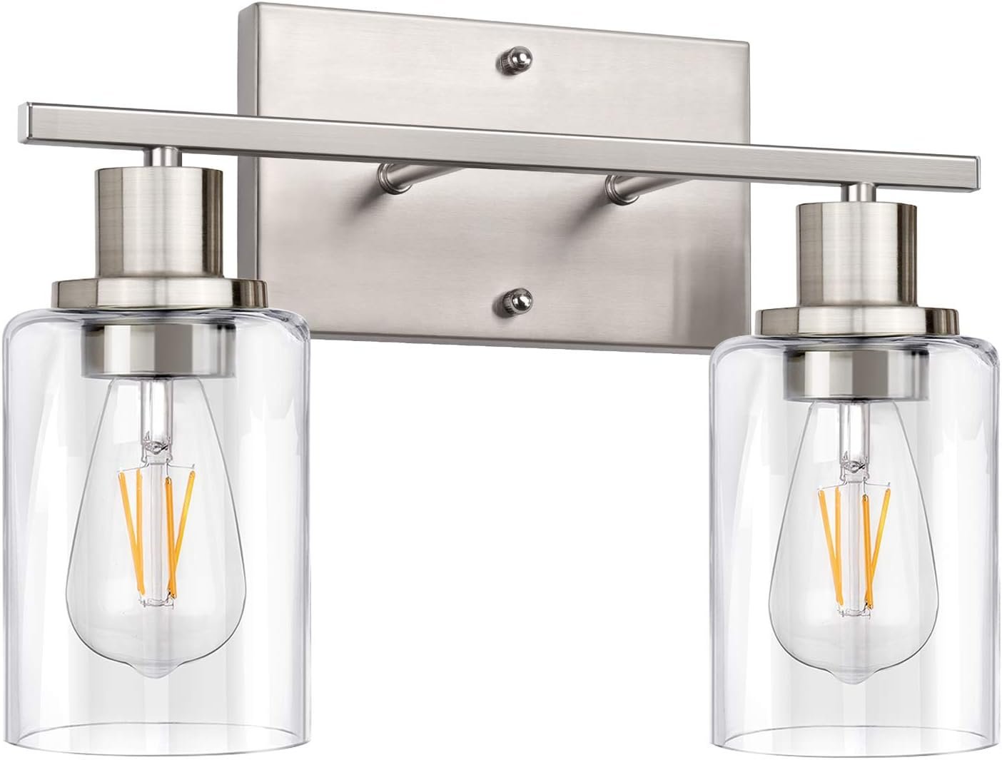 ShineTech 2-Light Bathroom Vanity Light Fixture, Brushed Nickel Bathroom Light Fixtures Over Mirror, Modern Wall Mounted Bathroom Lighting with Clear Glass Shade for Bathroom, Bedroom, Hallway