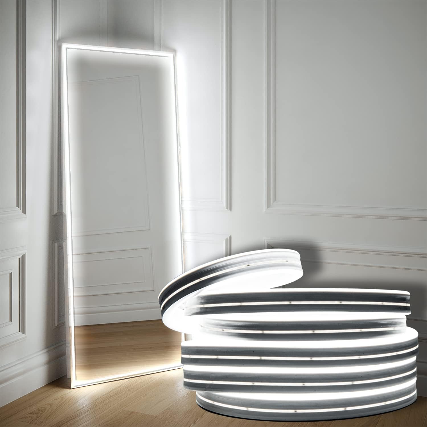 White Mirror Light-16.4ft 600leds Dimmable Hollywood Style Vanity Make Up Light LED Neon Lights (Mirror not Inlcuded)