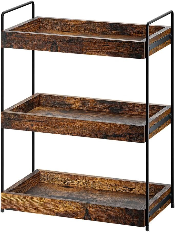Bathroom Counter Organizer, 3-Tier Wood Spice Rack Organizer for Kitchen Counter, Vanity Skincare Organizers Shelf for Bathroom Storage Organization, Rustic Brown