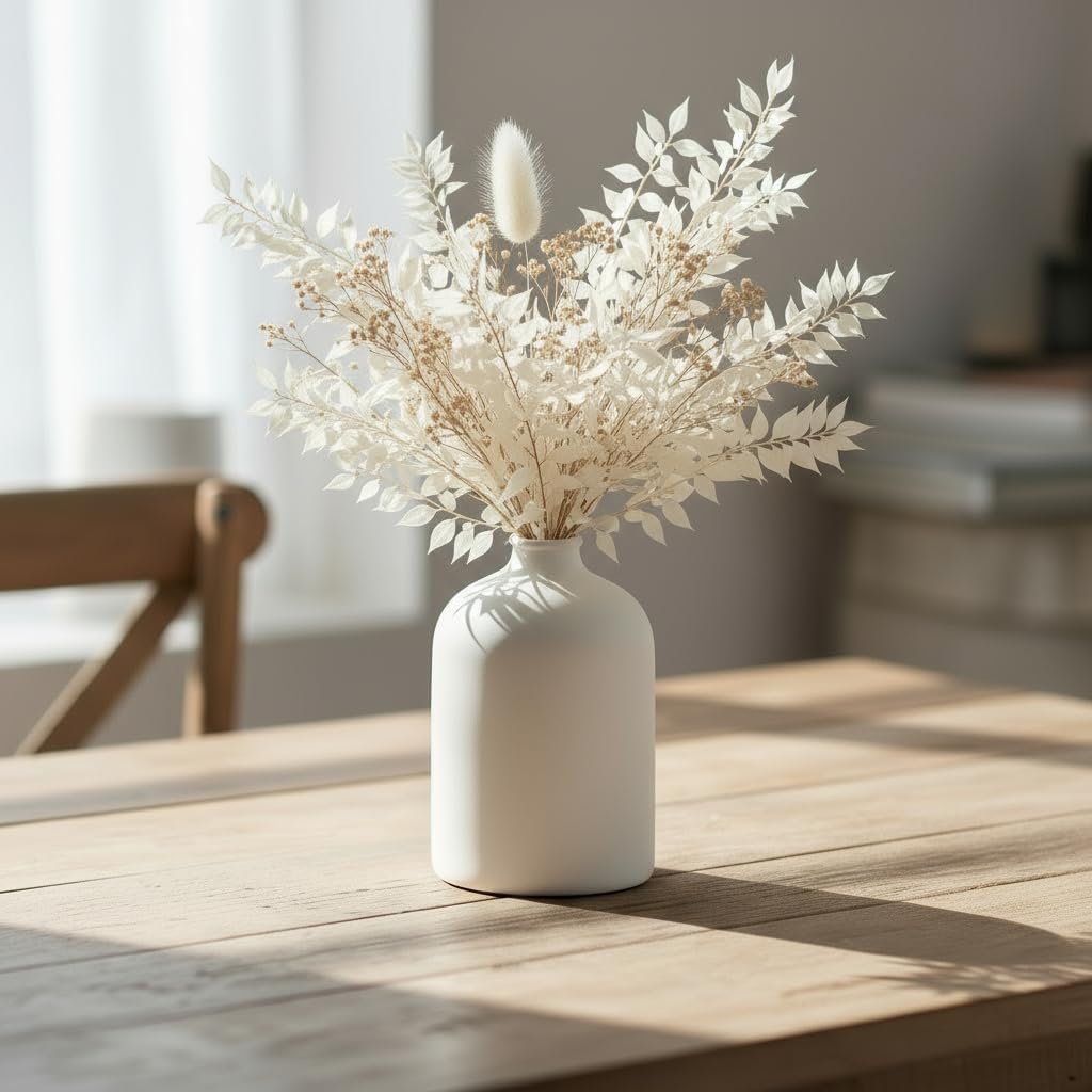 White Ceramic Vase – 7 Inch Tall – Large, Minimalist Modern Home Decor, Decorative Object – Centerpiece, Coffee Table, Living Room, Bookshelf, Office, Entryway, Console, Wedding, Flowers, Olive Plant