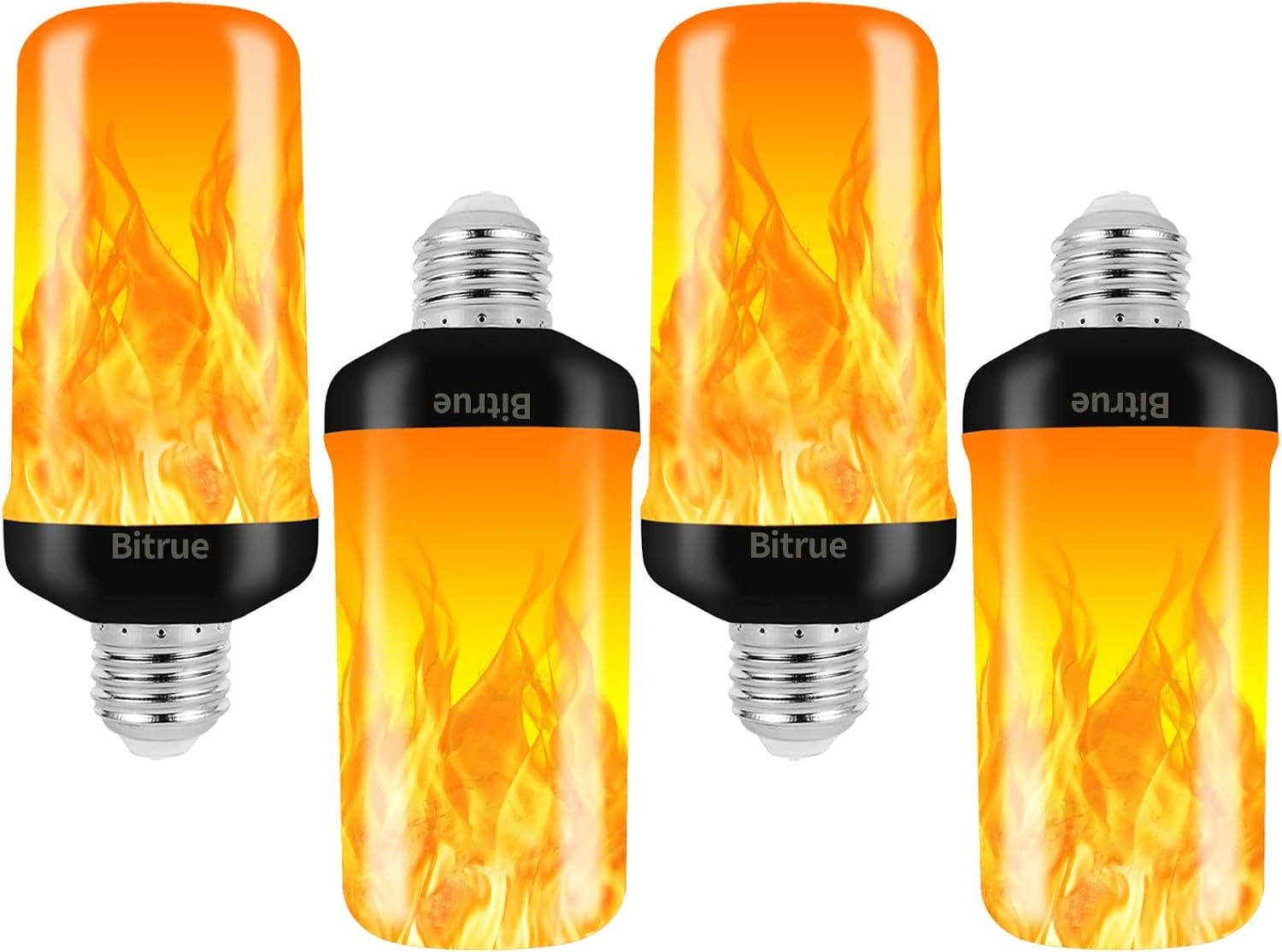 Bitrue LED Flame Effect Light Bulb, 4 Modes Flame Light Bulbs, E26 Base Fire Light Bulb with Gravity Sensor,Flickering Light Bulbs Halloween Home Party(4 Pack)