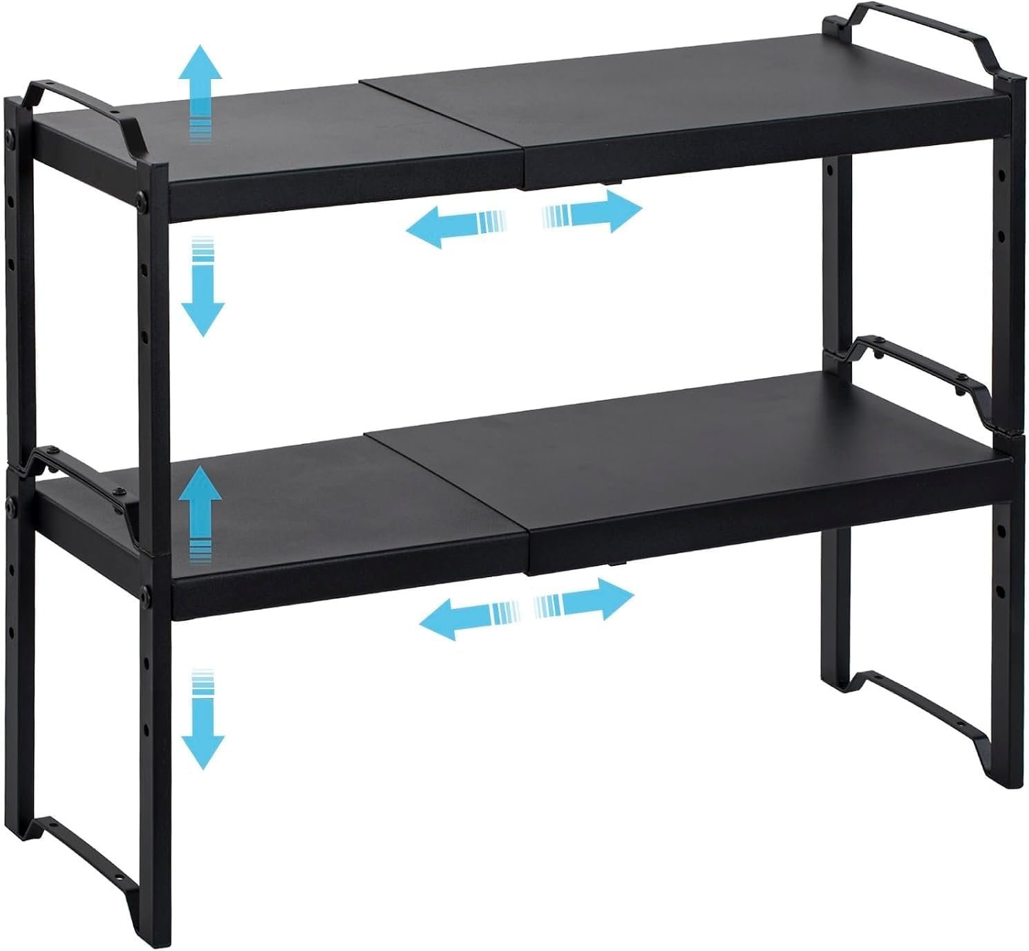 Set of 2 Expandable Kitchen Cabinet Shelf Organizer, Stackable Countertop Cabinet Storage Shelves Organizers For Spice Plate Dish Mug Cups, Adjustable Counter Cupboard Pantry Shelf Organizer