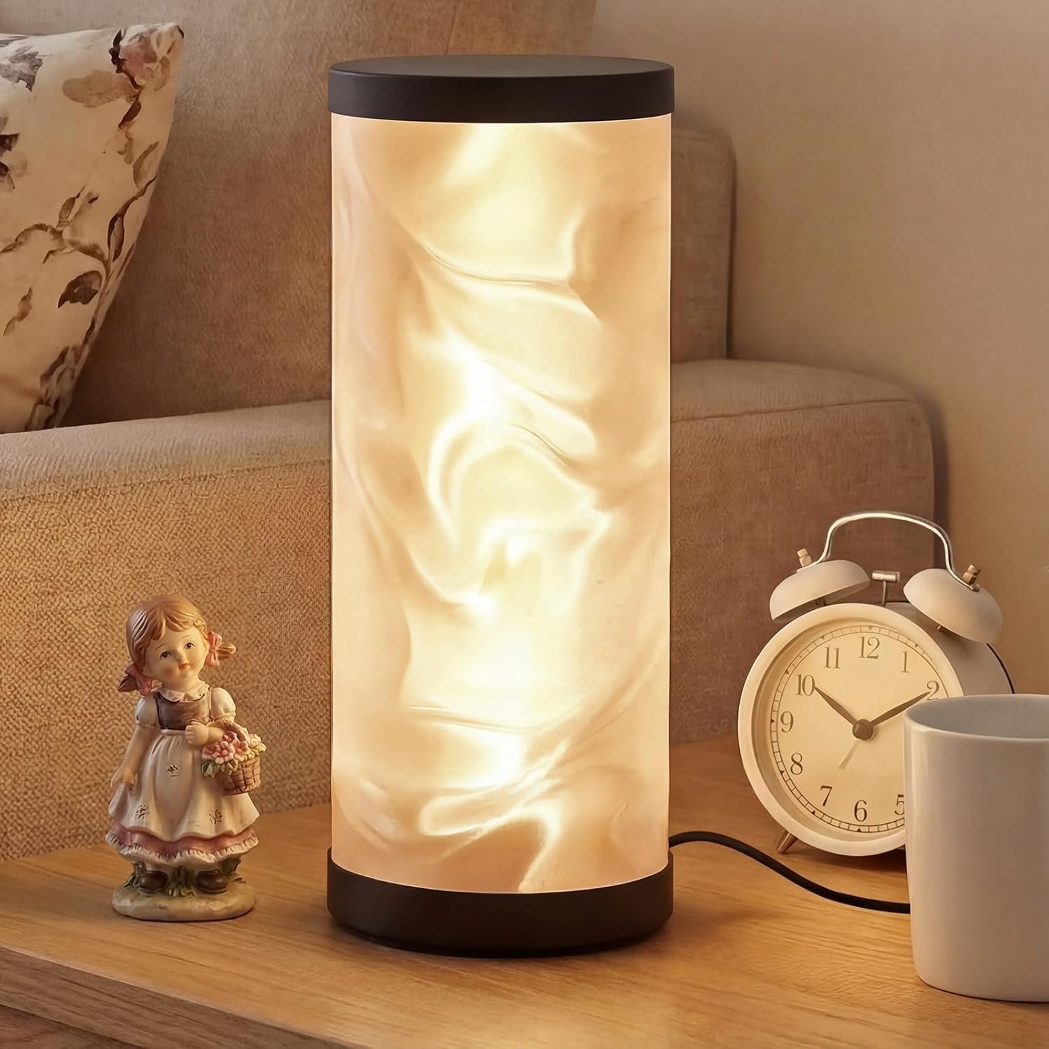 WORLD WIN Prism Glow Table Lamp – 3 Color Temperatures USB Control Bedside Lamp, Dimmable Desk Light for Bedroom Living Room & Office, Modern Reading Lamp for Home Desk Decor (Water Ripple, Black)