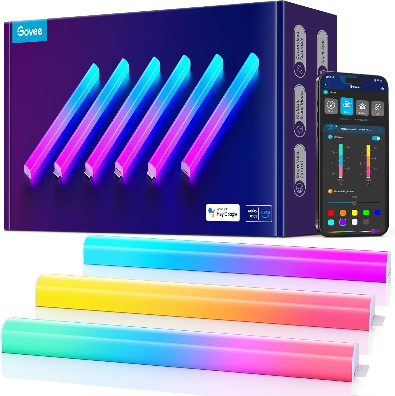 Govee Glide Wall Lights, RGBIC LED Light, Smart Gaming Light Compatible with SmartThings, RGB Lights Bar, LED Wall Lights for Bedroom, 2 Panels Set (3 Sections/Panel)