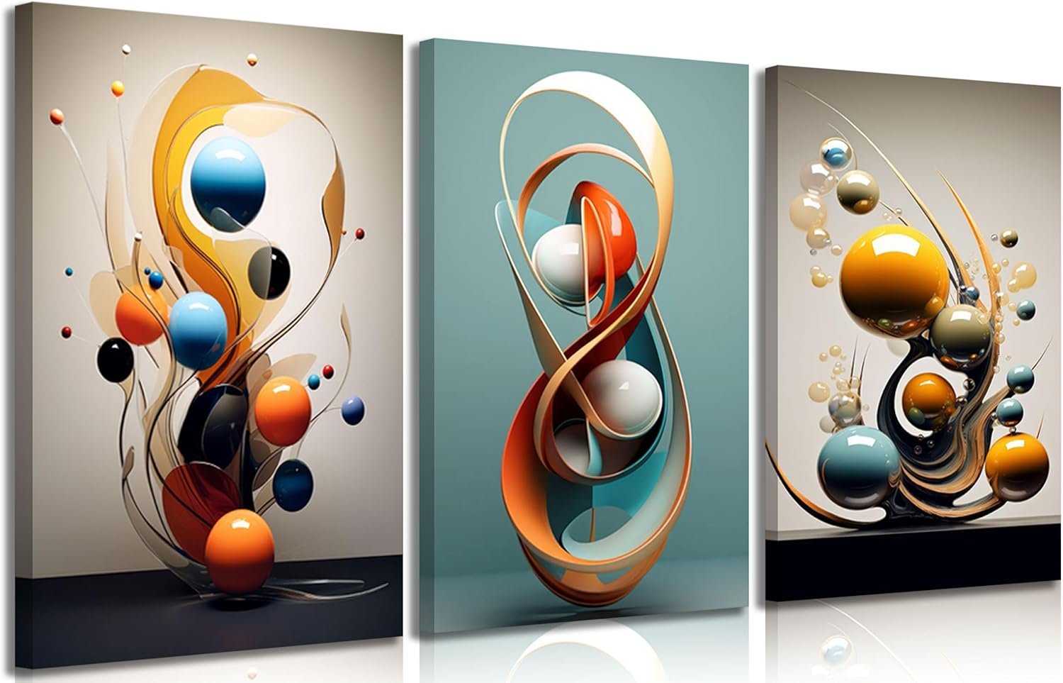 3pcs Modern Abstract Canvas Wall art Three-Dimensional Geometric Spheres Wall Decor Pictures Minimalist Medieval Posters Prints for Living Room Bedroom Office Home decorate Prepare to hang