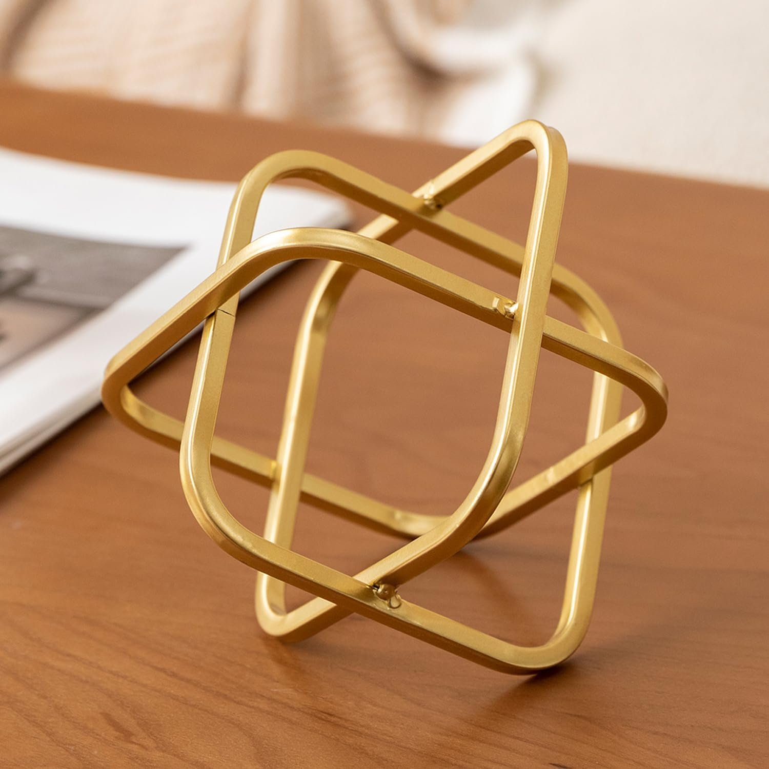 5.5″ Gold Metal Geometric Sculpture, Modern Square Decorative Sphere, Small Tabletop Decoration Ball for Home Office Table Shelf Living Room Bedroom Desk Decor