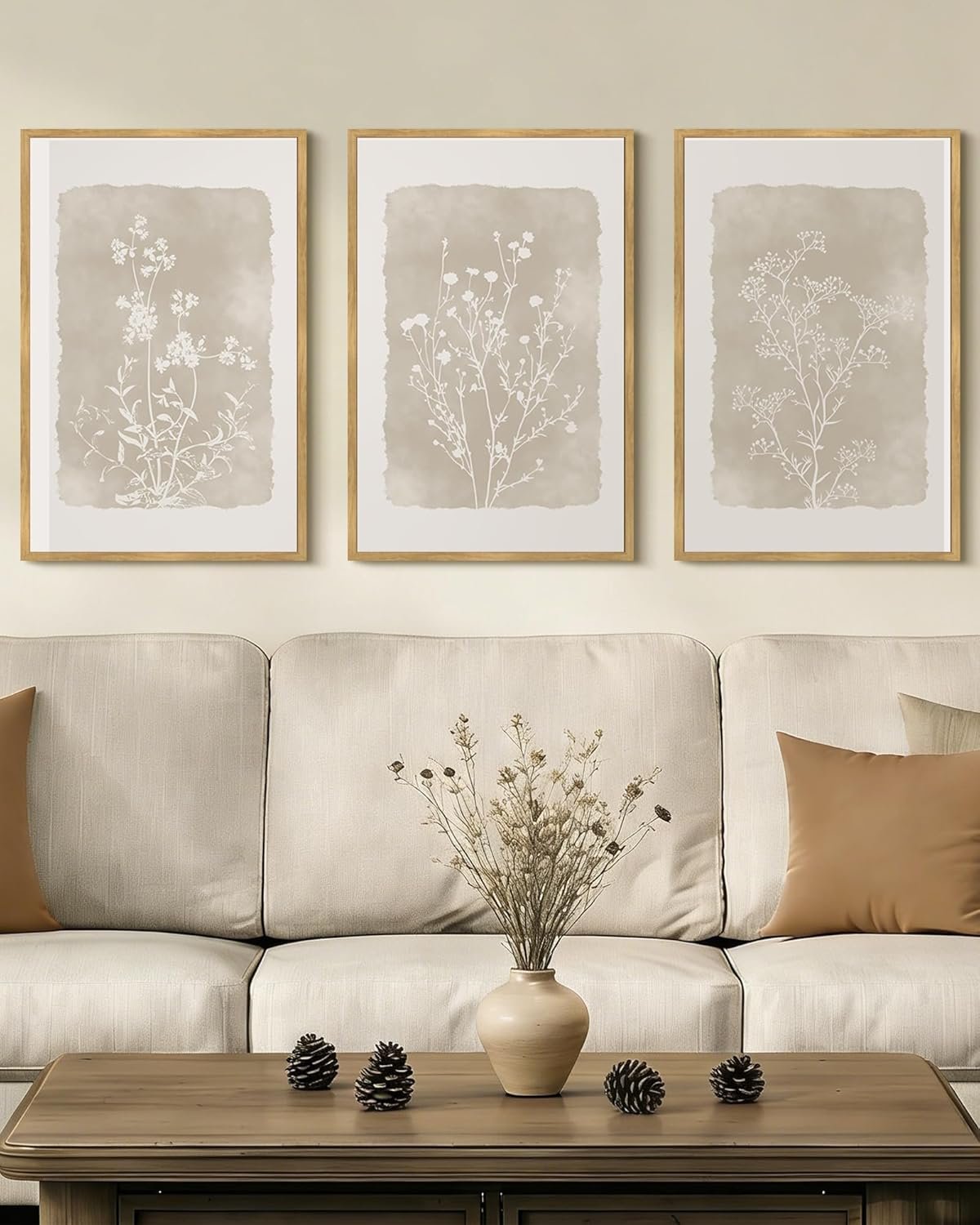 Drsoum Botanical Flower Wall Art Framed Vintage Floral Wall Prints Wildflower Neutral Rustic Bohemain Artwork Farmhouse Bedroom Ready to Hang 16x24in Natural Framed