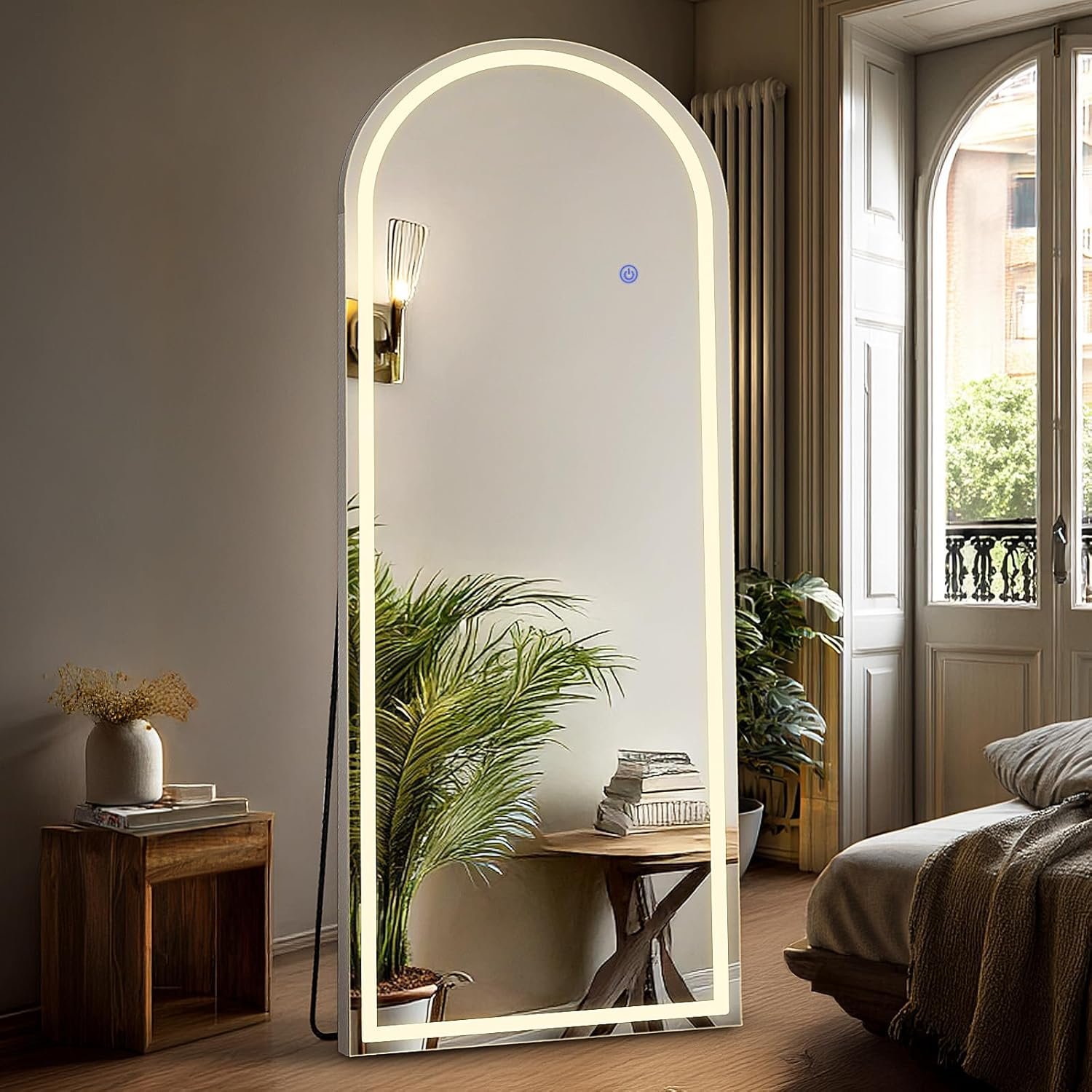 DUMOS Arched Full Length Mirror with Light – 20″×63″ LED Floor Standing Mirror with 3 Color Lights & Wall Mounted for Bedroom, Dressing Room, Living Room, Bathroom