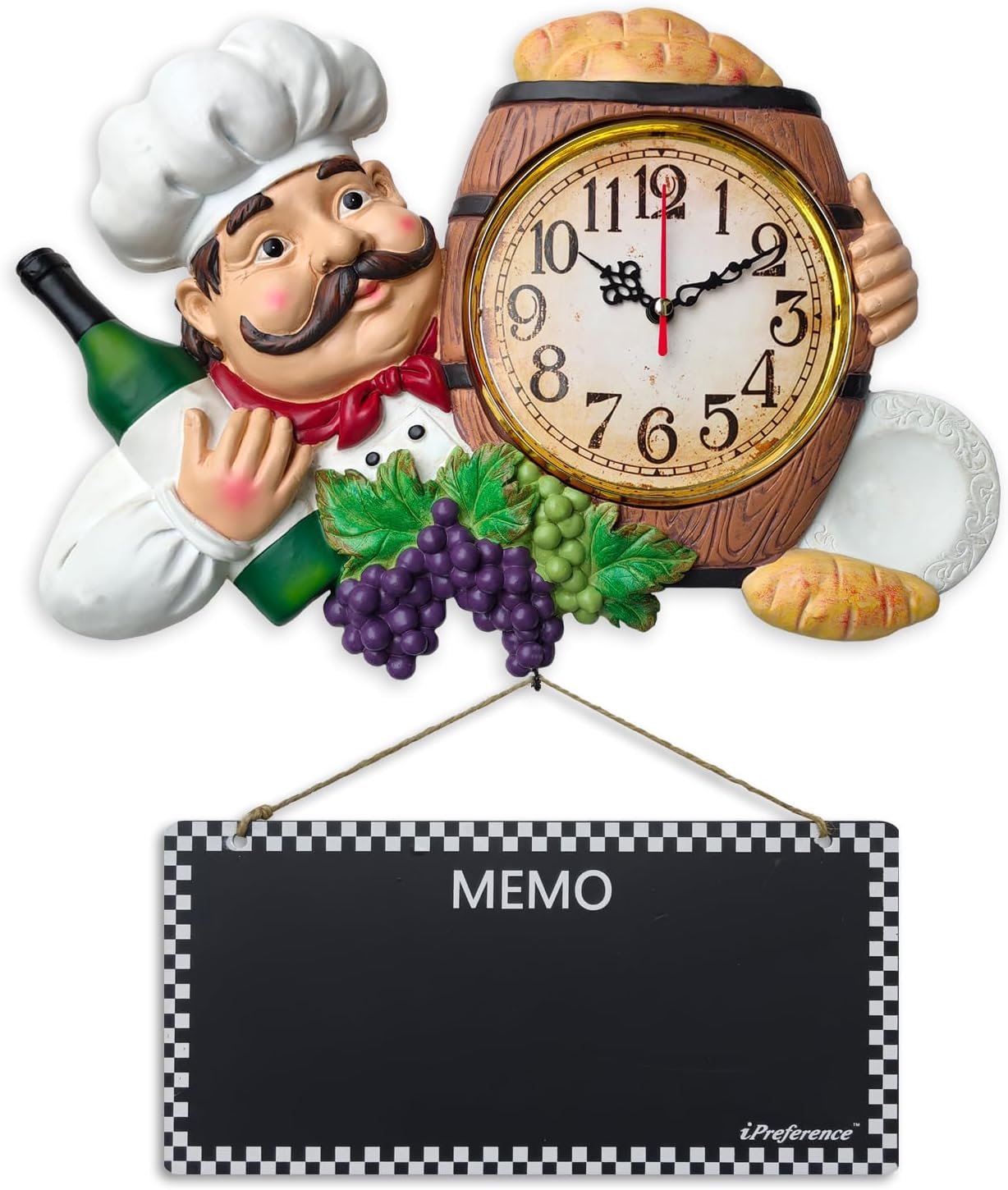 iAngeTou 2 in 1 Wall Clock and Black Board with Chef Décor Display and Leave Your Message on The rewritable Black Board, Decoration/Home/Kitchen/Livingroom/Dining Room/Restaurant/Bar/Cafe