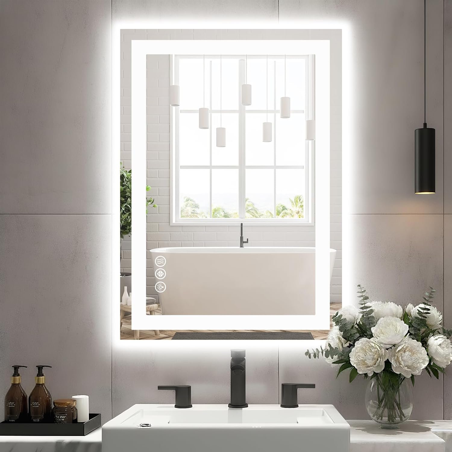 Sweetcrispy 24″x32″ Smart Anti-Fog LED Bathroom Mirror with Lights and Front Light & Backlit, 3 Color Temperatures, Dimmable, Memory Function, Rectangle Modern Vanity Mirror