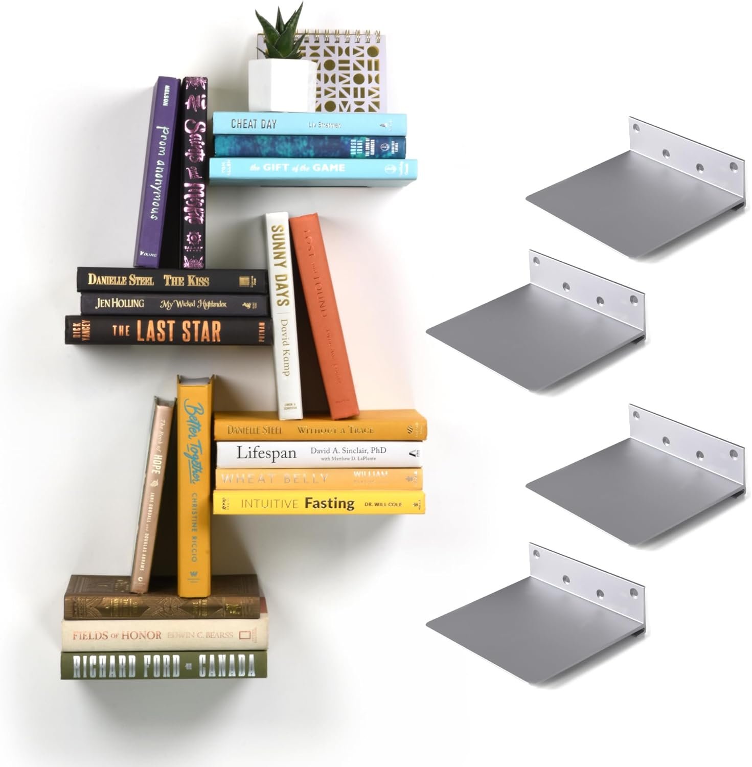xympo Floating Invisible Bookshelf Wall Mounted (Set of 4) – Aluminum – Turn Books into Floating Shelves