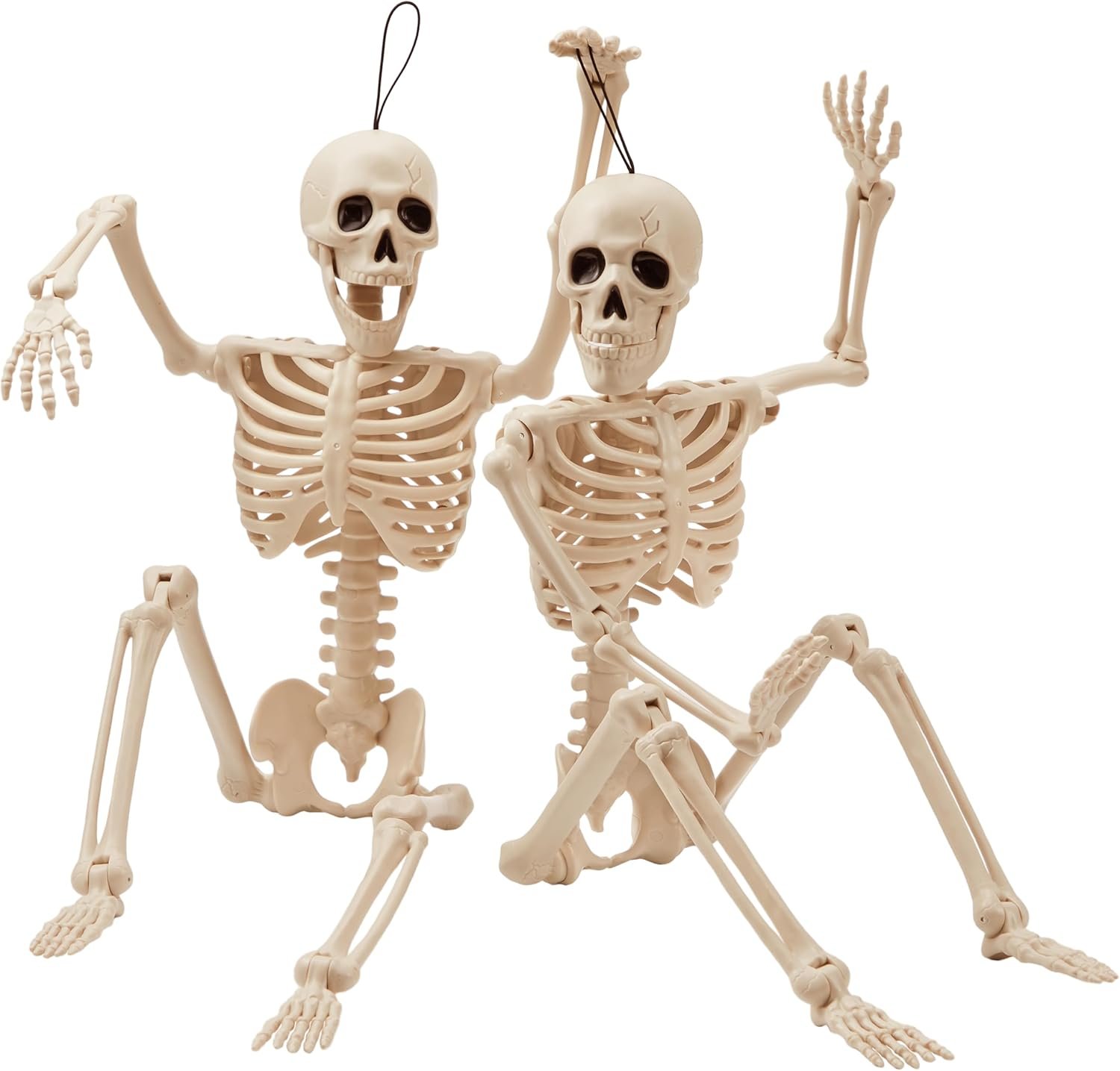 JOYIN 2 PCS 24” Halloween Skeleton Decor, 2 FT Full Body Stayable Posable Skeletons for Halloween, Yellow Human Plastic Bones with Movable Joints for Spooky Indoor Outdoor Decoration, Graveyard Prop