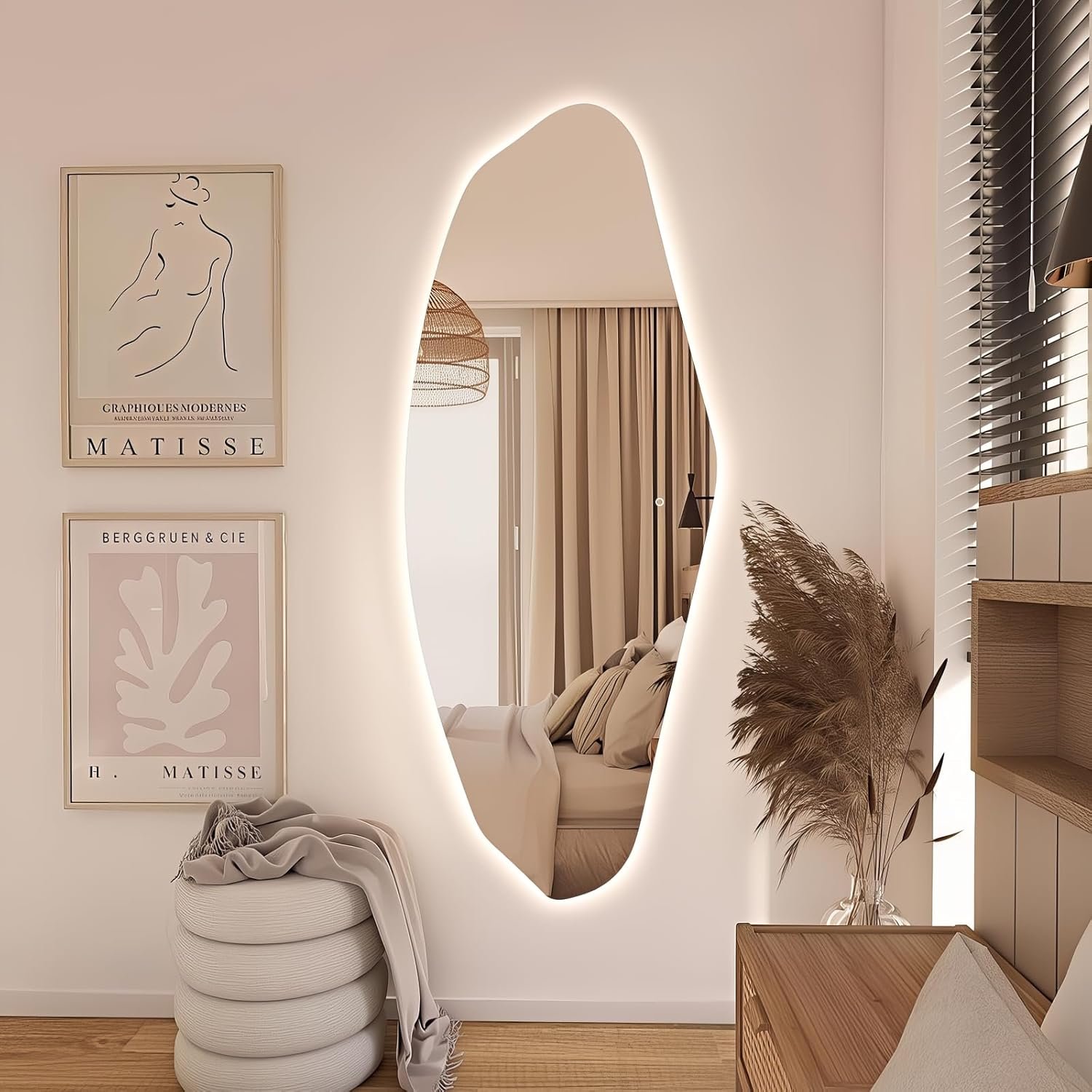 Led Mirror Full Length, 51″x20″ Irregular Led Body Mirror, Frameless Long Mirrors for Bedroom, Dressing Room, Explosion Proof, 3 Colors Adjustable