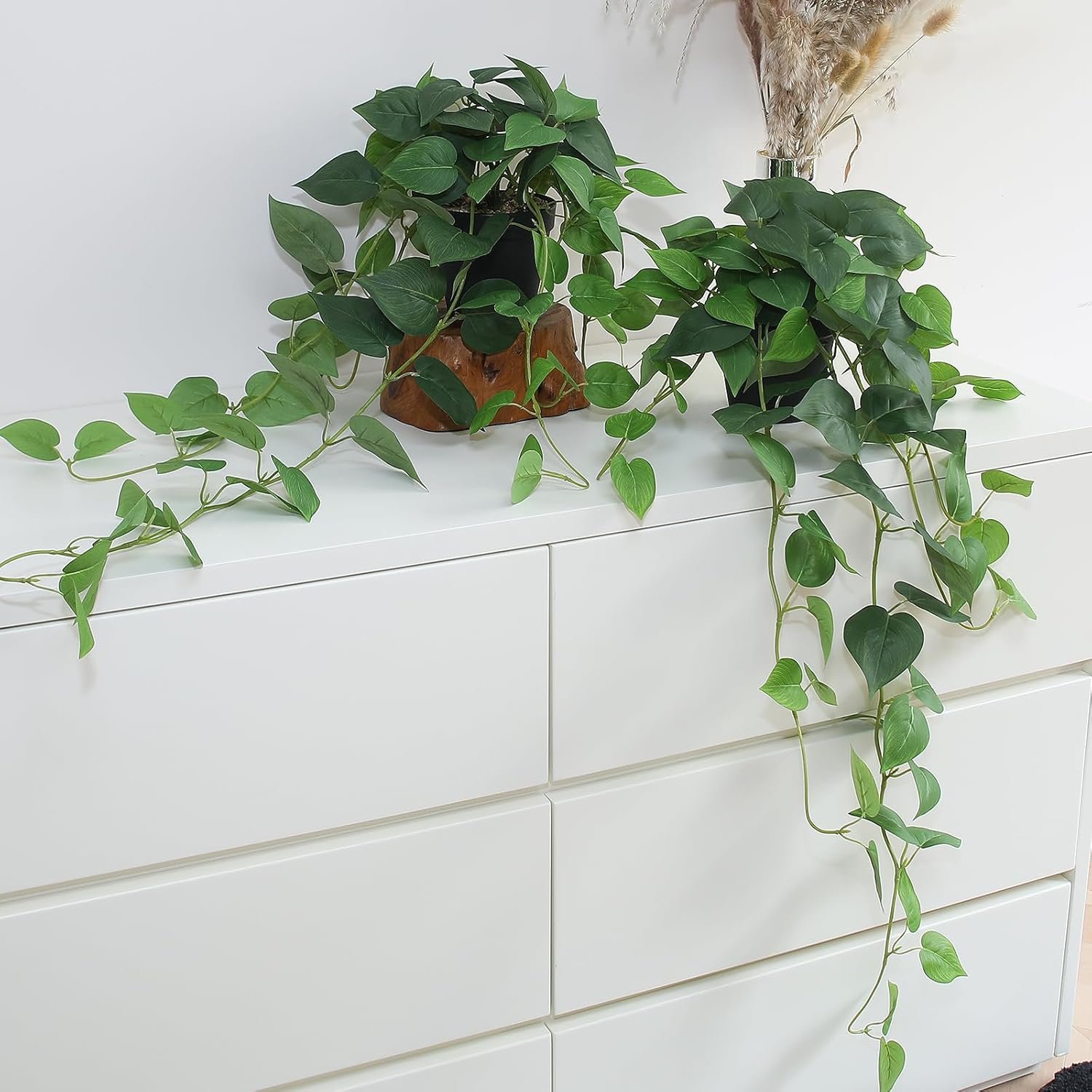 alyptus Fake Pothos Hanging Plants – 33″ Set of 2 Faux Ivy Vines with Pots Realistic Silk Devil’s Ivy for Indoor Décor Low Maintenance Artificial House Plants for Home Bathroom or Office – Green