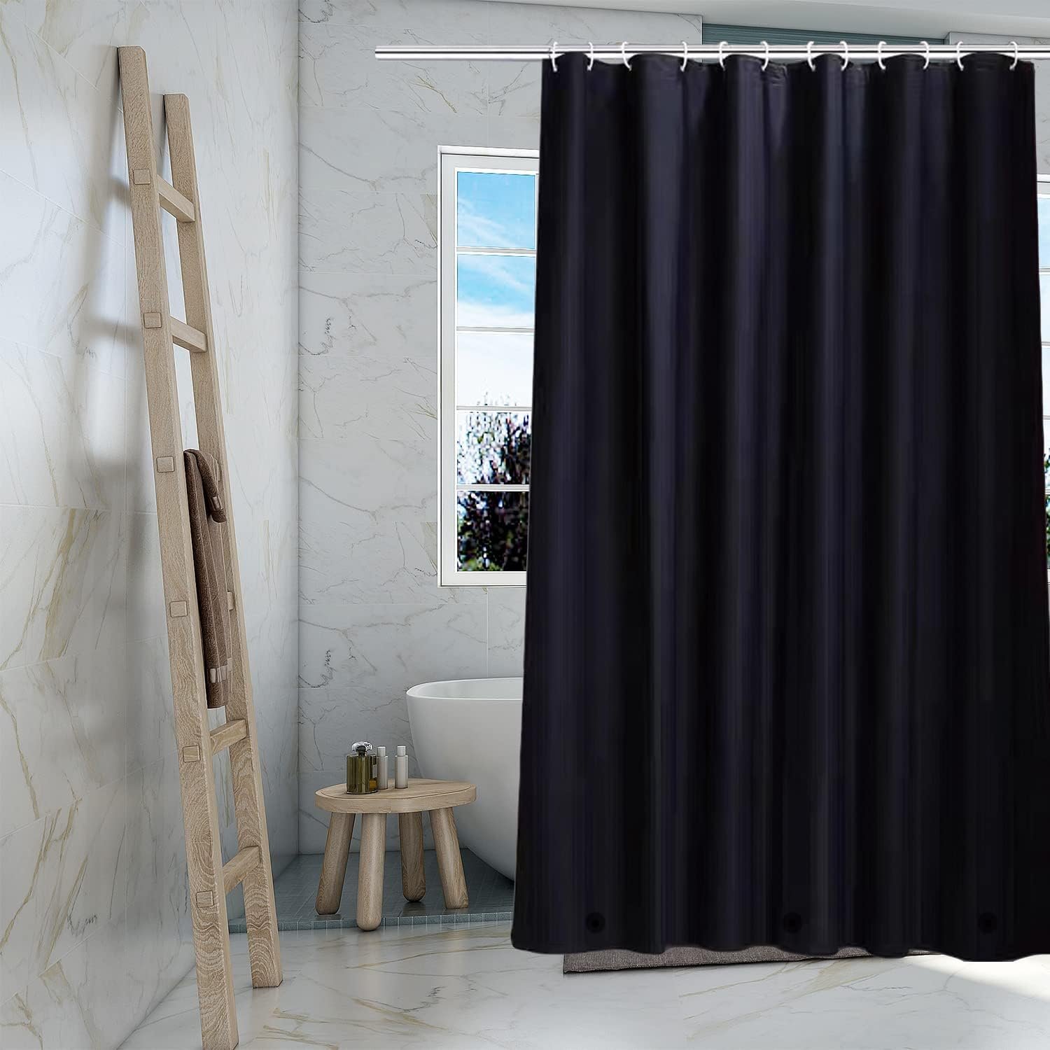 TIKABC Black Shower Curtain Liner, 4G PEVA Shower Liner, Plastic Waterproof Shower Curtains, 72×72 inch with Grommet Holes 3 Magnetic Weights(Black)