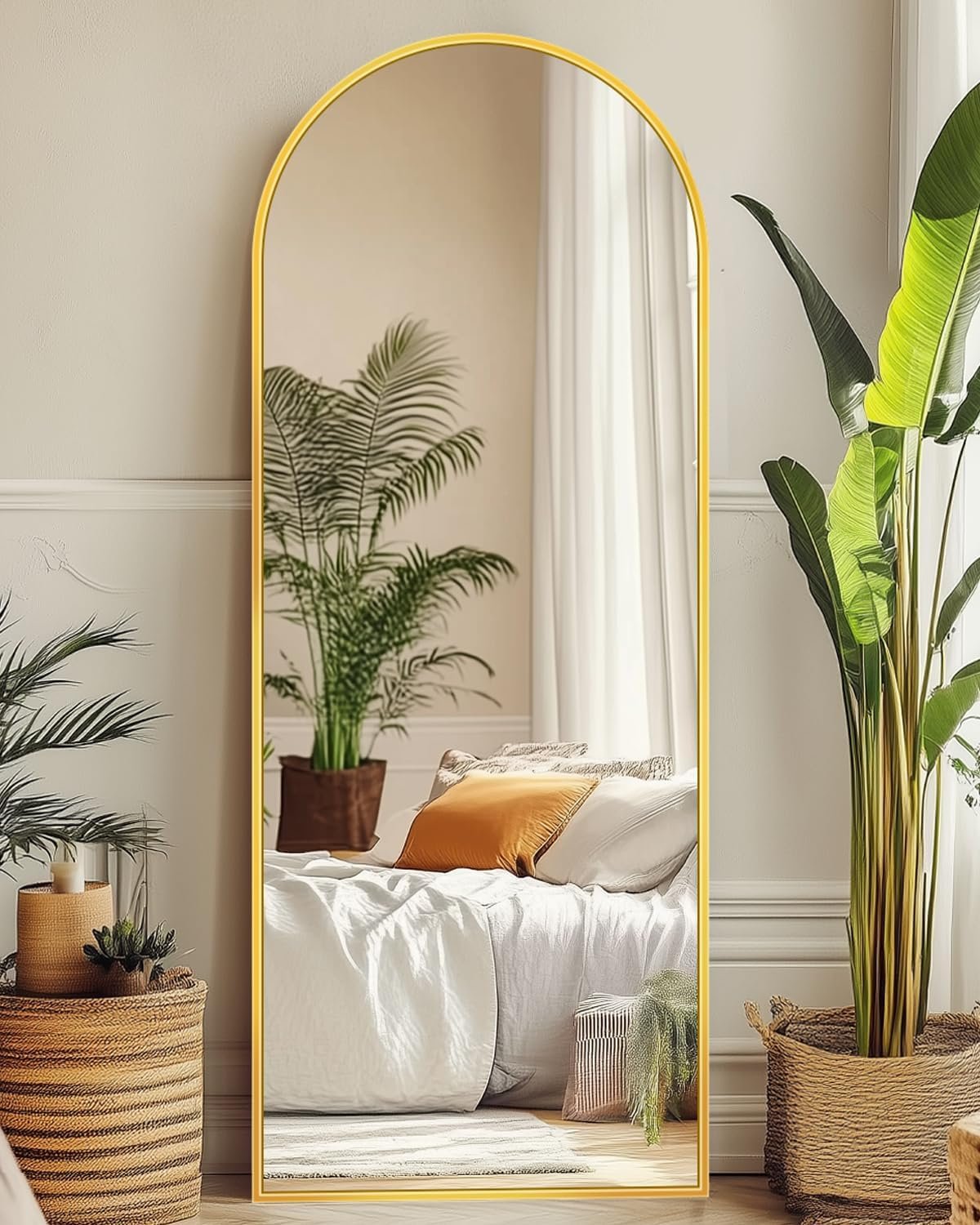 Suidia 58″x18″ Arched Full Length Mirror with Stand, Full Body Mirror with Aluminum Frame, Freestanding/Leaning/Wall-Mounted, Floor Mirrors for Bedroom, Living Room, Entryway, Dressing Room, Gold