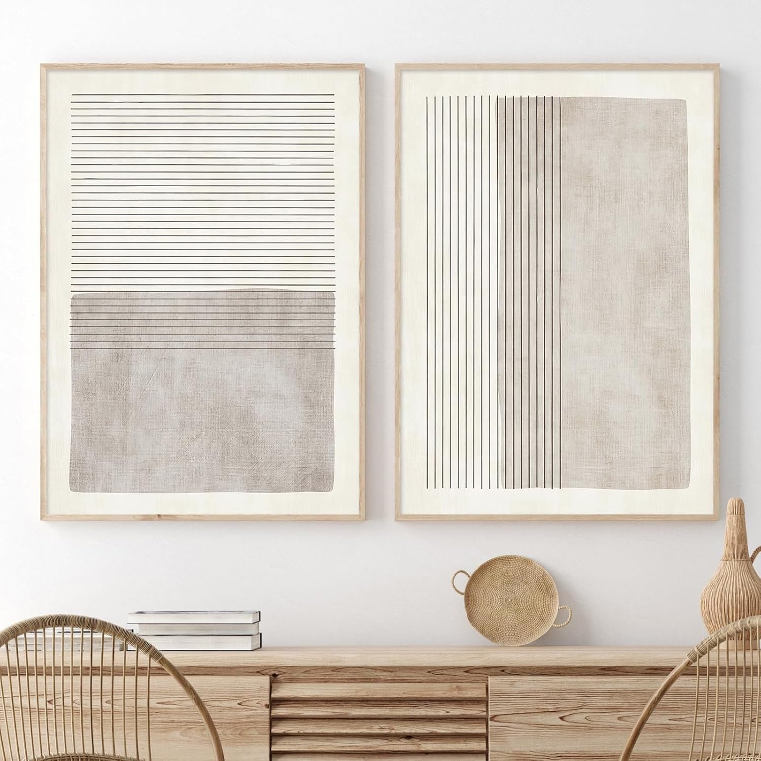 Gray Beige Abstract Wall Art Black Minimalist Line Art Gray Modern Artwork Abstract Gray Painting Minimalist Beige Poster Modern Line Art Prints Neutral Minimalist Wall Art for Bedroom 16x24inx2 No Frame