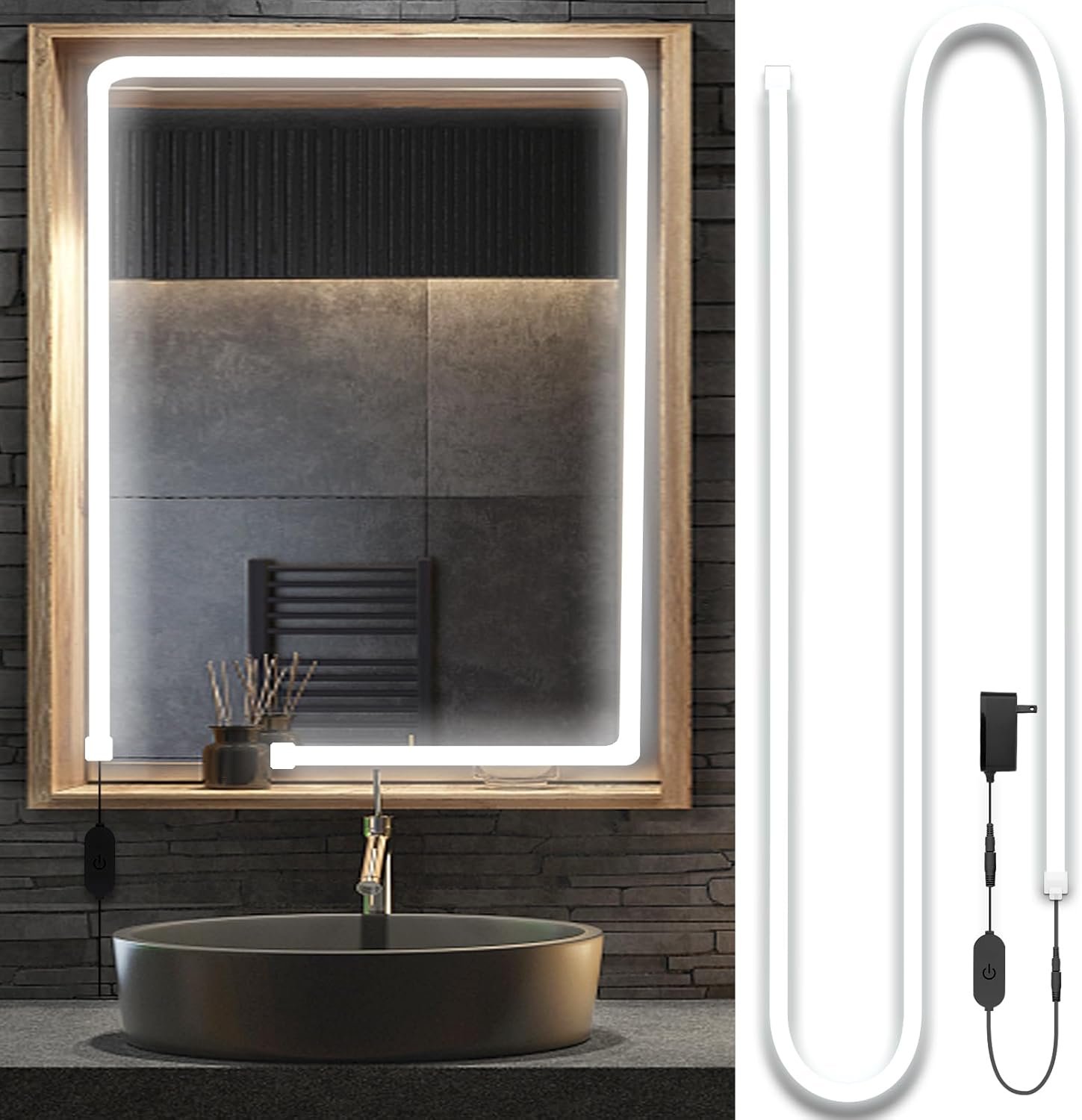 LED Vanity Mirror Lights, Hollywood Style Makeup Lighting, 10FT/6000K/Dimmable/12V Adapter/Self-Adhesive Strip Lights for Mirror, Lighting for Makeup Vanity Table & Bathroom Mirror