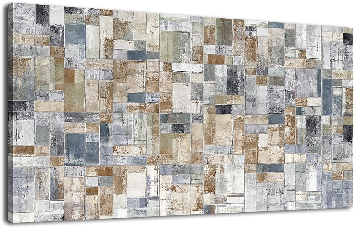 Large Abstract Canvas Wall Art for Living Room Wall Decor Geometric Patterns Canvas Prints Artwork Brown Grey Indigo Rectangle Canvas Pictures Home Office Wall Decorations Ready to Hang 20″ X 40″