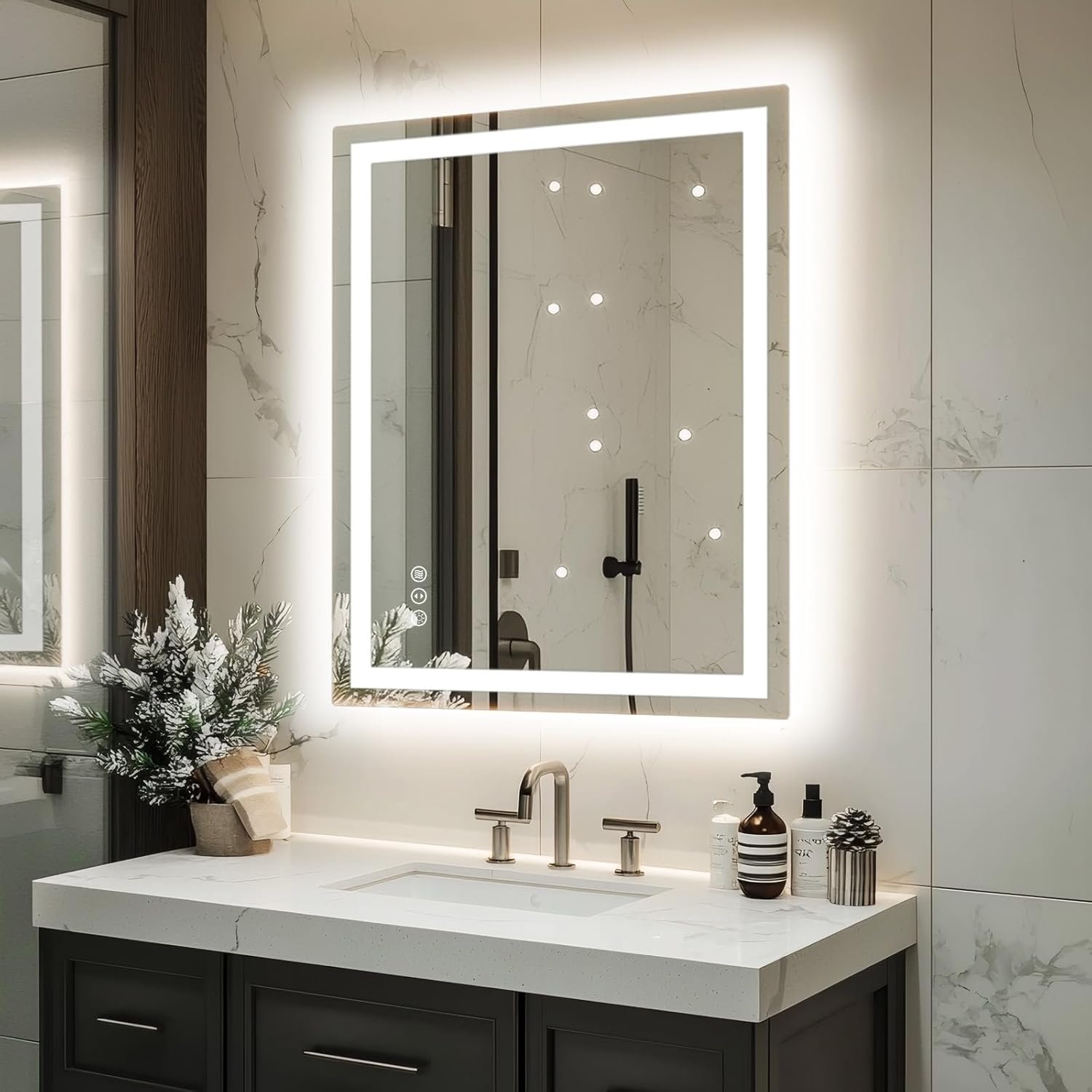 32″x 24″ LED Bathroom Mirror with Lights, Dimmable, Double Lights, Backlit + Front Lit, 3 Colors Led Mirror for Bathroom, Lighted Bathroom Vanity Mirror, Tempered Glass(Horizontal/Vertical)