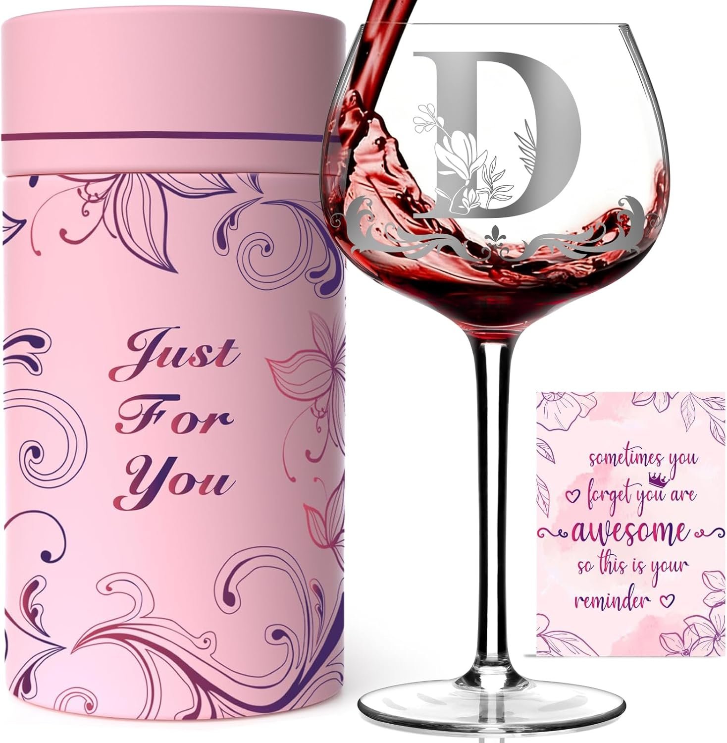 Personalized Monogram Gifts for Women – Customized Initial A-Z Wine Glass, Unique Birthday Wine Gifts for Friend, Her, Mom, Wife, Sister, Daughter – 16oz Elegant Custom Stemmed Glassware (Letter D)