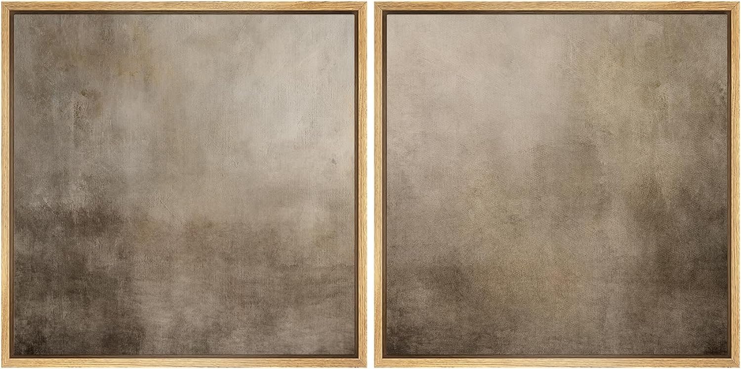 SIGNFORD Framed Canvas Print Wall Art Set Neutral Abstract Minimalist Earthy Tones Illustrations Modern Art Minimal Relax/Calm for Living Room, Bedroom, Office – 16″x16″x2 Natural