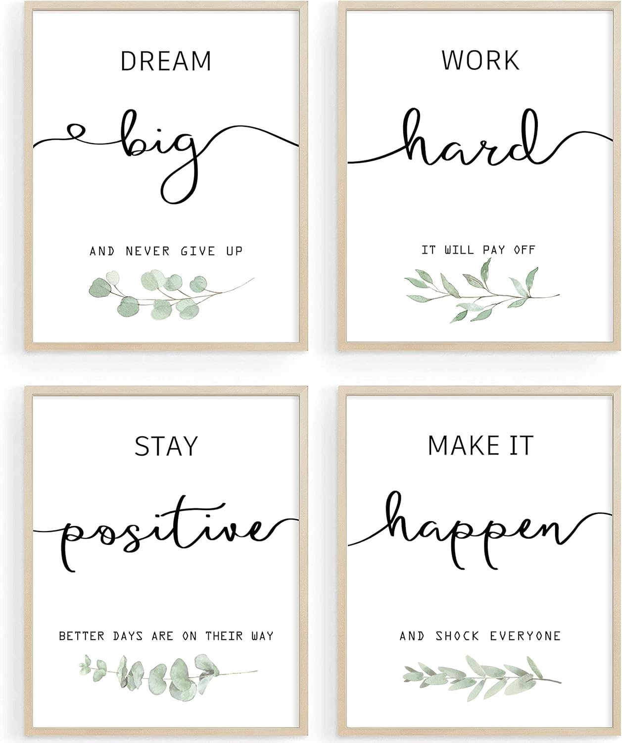 Howwii Inspirational Wall Art Office Decor, Motivational UNFRAMED Wall Art Prints for Bedroom,Living Room,Office,Classroom, Set of 4, 8″x10″
