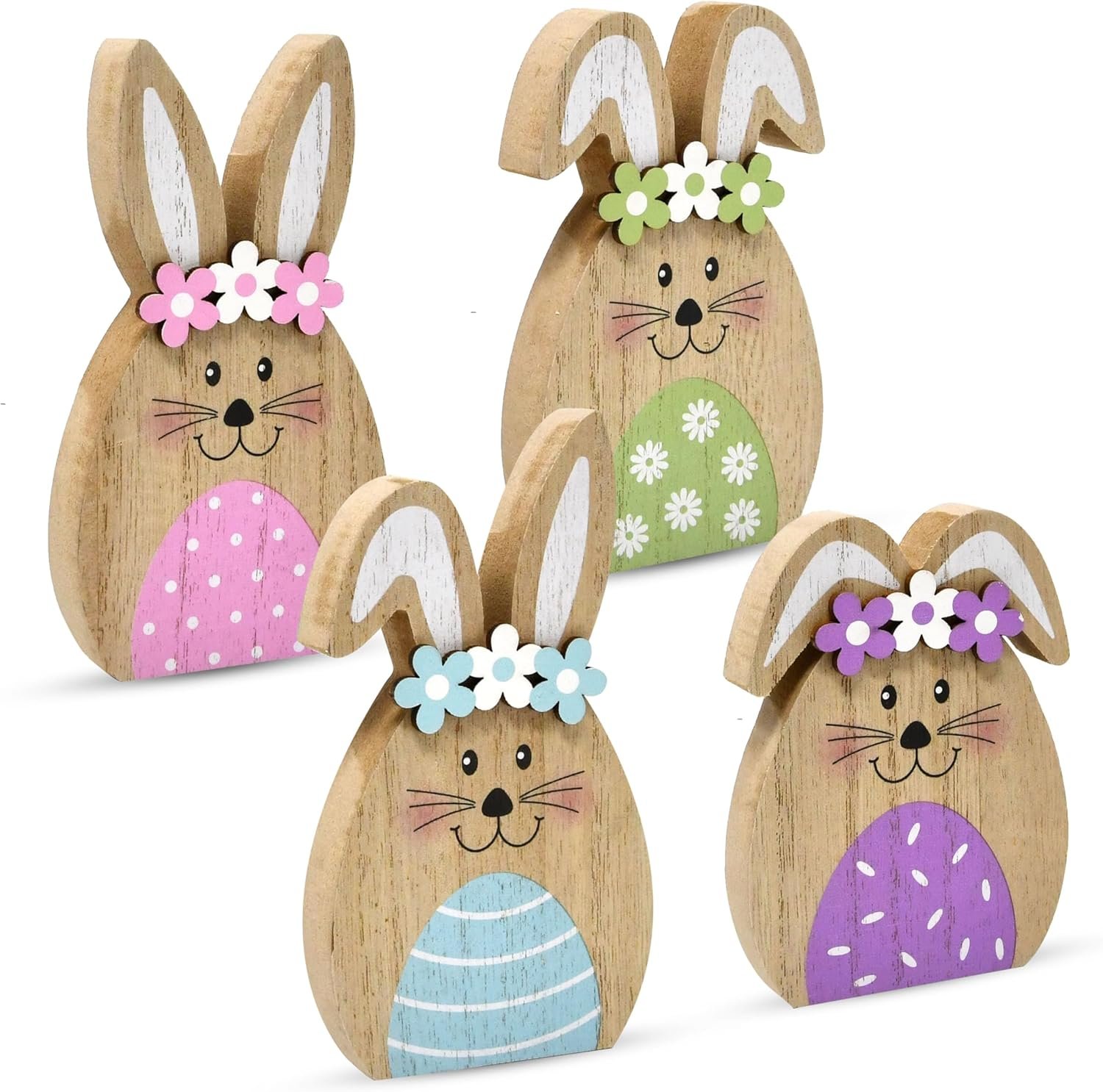 Gift Boutique Easter Wooden Bunny Decor Set of 4, Rustic Rabbit Table Decorations, Farmhouse Tiered Tray Decor, Spring Home Shelf Desk Centerpiece