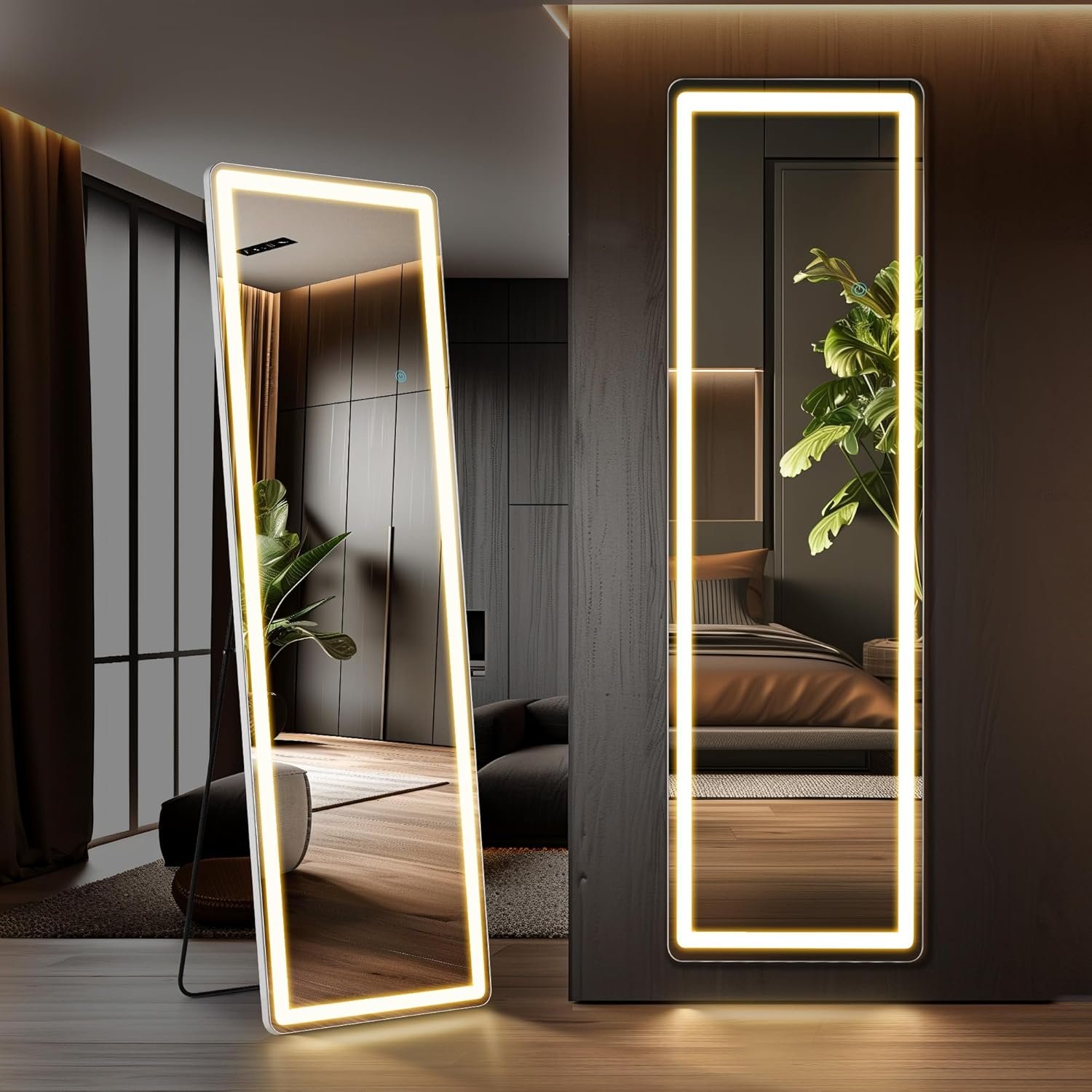 DUMOS 16″×60″ LED Full Length Mirror with Lights, Lighted Floor Full Body Mirror with 3 Color Lighting, Wall Mounted Stand Mirror for Bedroom, Dressing Room, Living Room, Bathroom