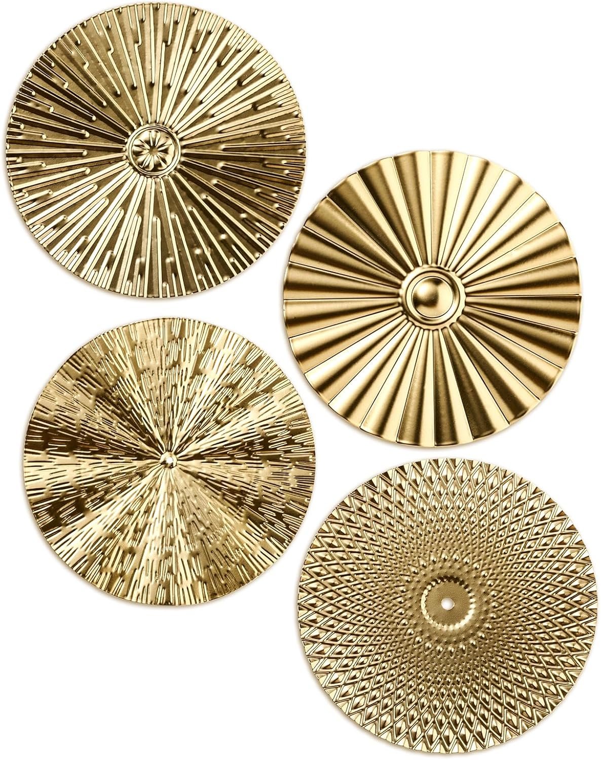 Hicarer 4 Pcs 12 Inch Metal Wall Art Decor Sunburst Hanging Metal Artwork Decor Wall Art Decorations for Home Living Room Office Gift for Christmas(Gold)