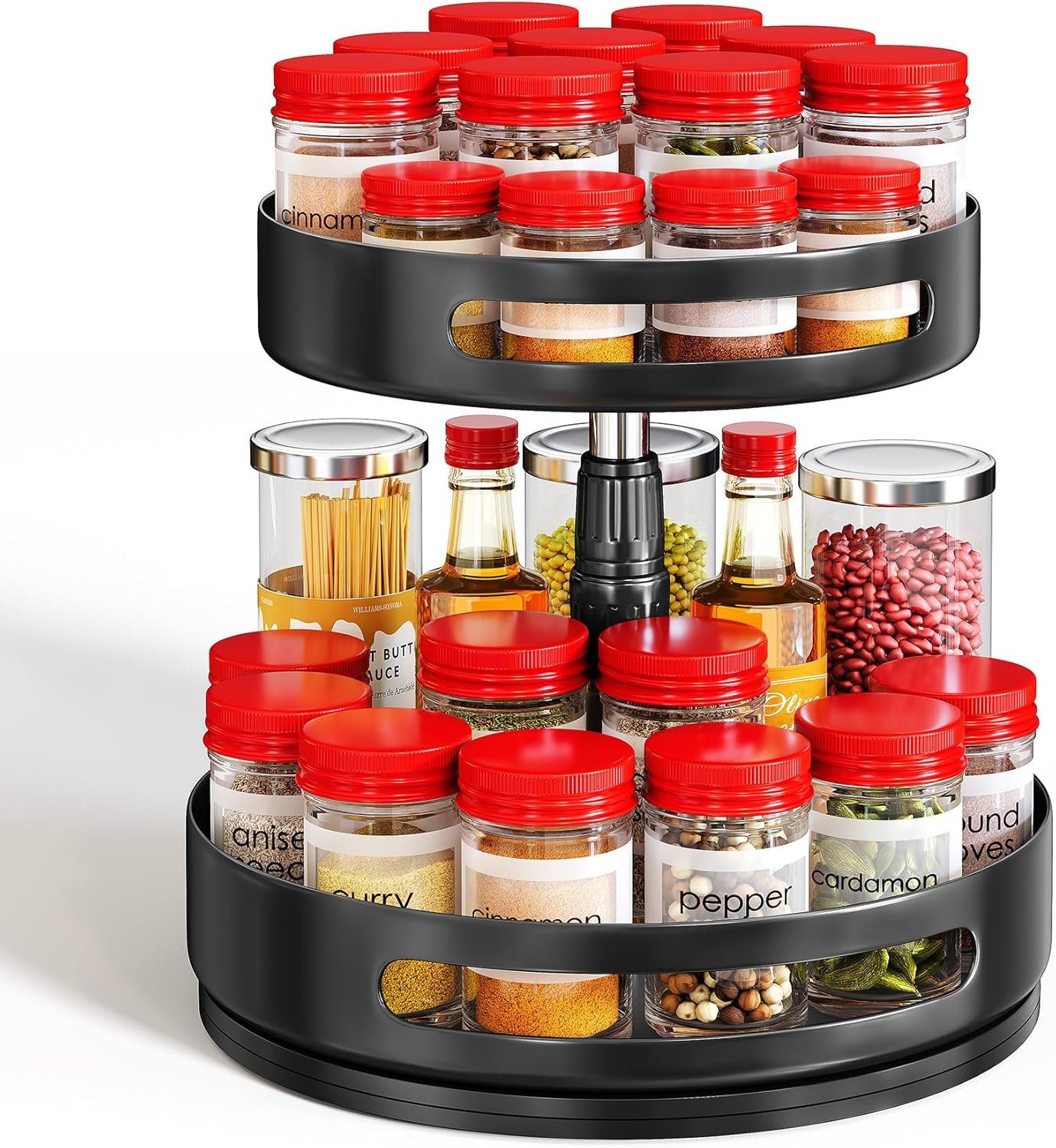 Lazy Susan Organizer Spice Rack – 2 Tier Height Adjustable Spice Organization for Cabinet, Metal Seasoning Organizer Lazy Turntable Spice Organizer for Table Top Pantry Kitchen Storage (10 inch)