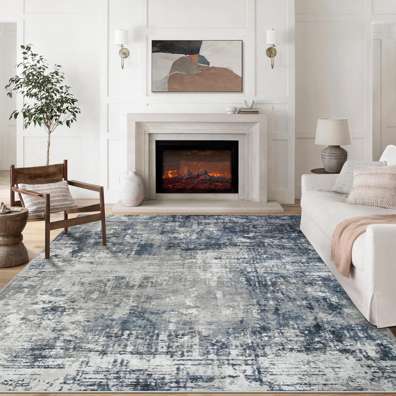 8×10 Area Rugs for Living Room Rug Washable: Modern Large Rug for Dining Room Bedroom Carpet Non Slip 8 by 10 Indoor Abstract Nursery Home Office Blue Grey