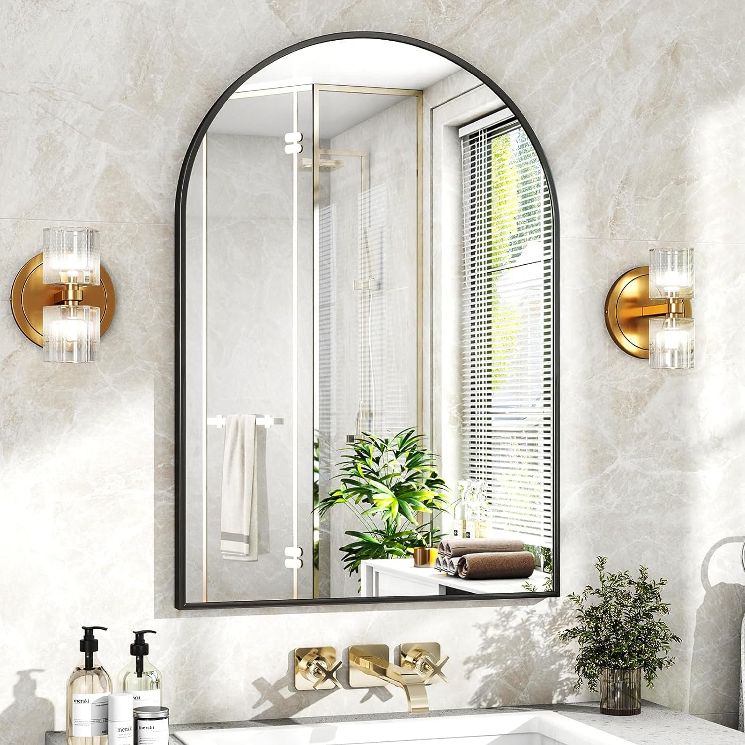XRAMFY 20″x30″ Black Arched Bathroom Mirror – Wall Mirror for Bathroom, Metal Frame Vanity Mirror, Dresser Mirror, Arch Decorative Mirrors for Living Room, Bedroom, Entryway, Mantle