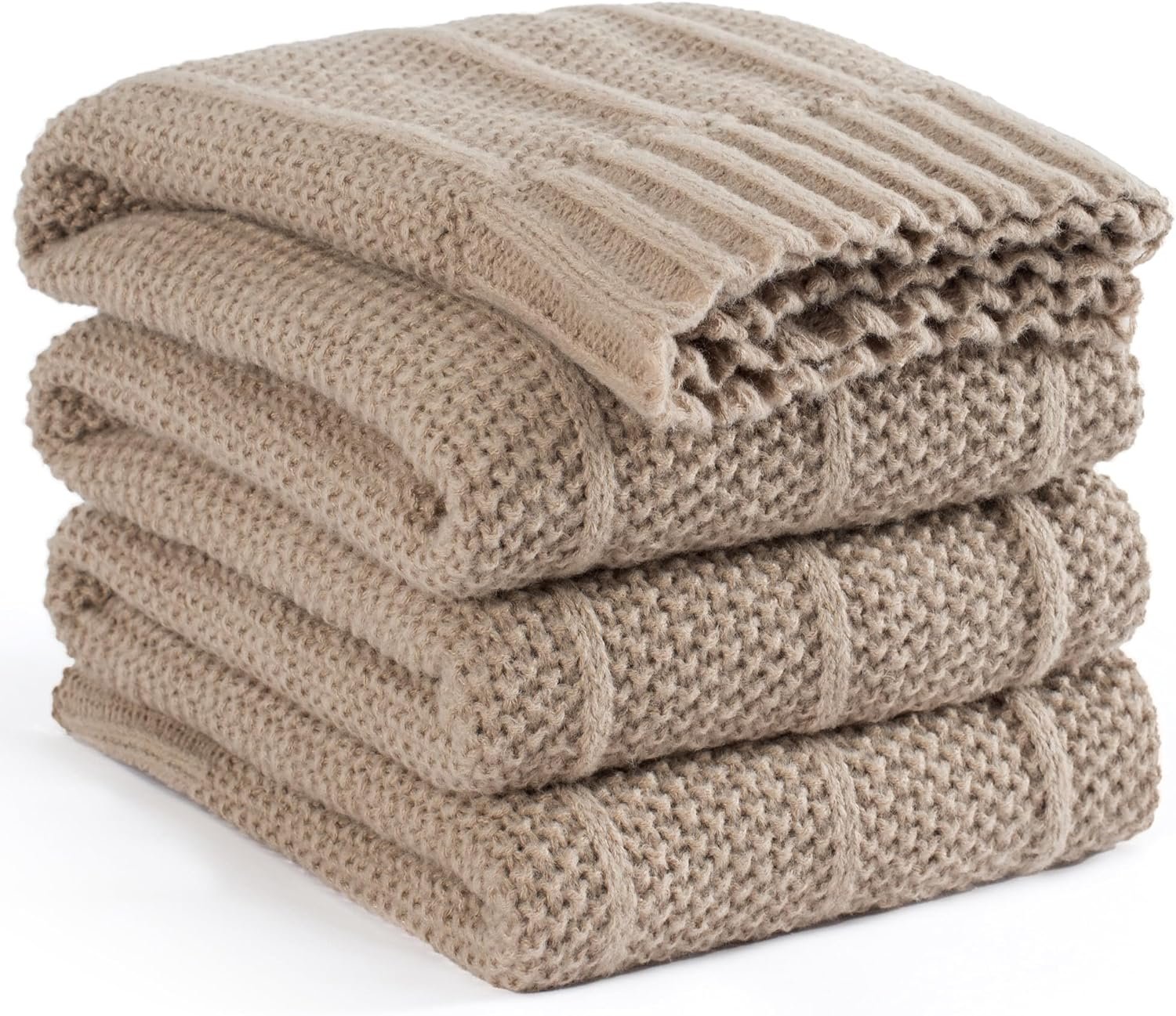 Carriediosa Knit Throw Blanket for Couch 50″ X 60″, Soft Cozy Stripe Pattern Cable Knitted Throws Fall Fluffy Textured Solid Home Decor Blankets Couch Cover for Bed Sofa, Taupe