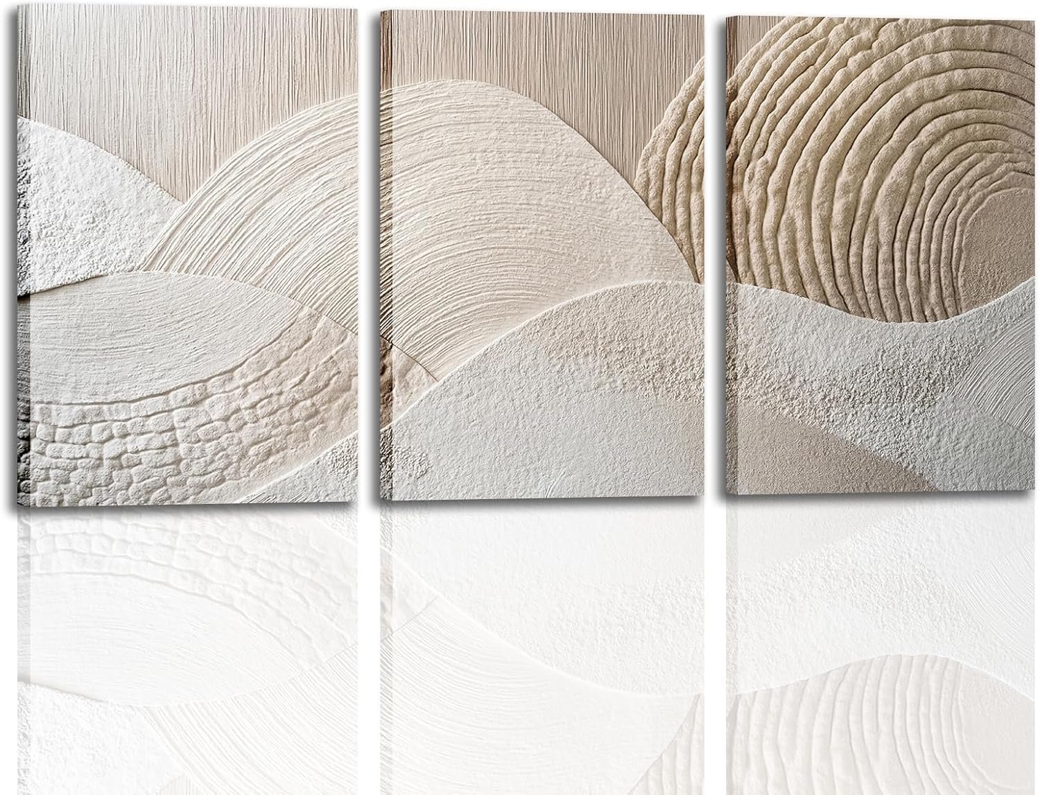 skysoon 3 Panels Neutral Abstract Wall Art, Minimalist Textured Canvas Wrapped Wall Decor, Beige Modern Boho Nordic Artwork for Living Room Bedroom Office 12×16 Inch
