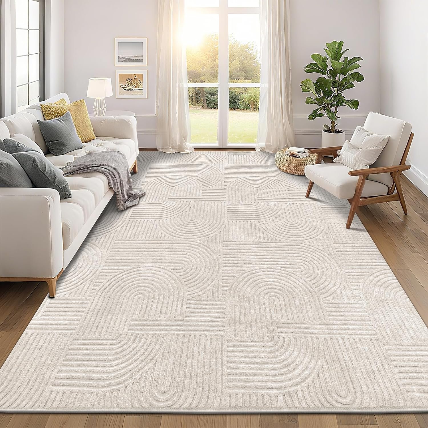 Pauwer 9×12 Washable Area Rugs for Living Room Modern Beige Solid Color Soft Fluffy Rugs for Bedroom Non Slip Boho Accent Indoor Mat Floor Carpet Cover for Kids Room Dining Room Kitchen Office