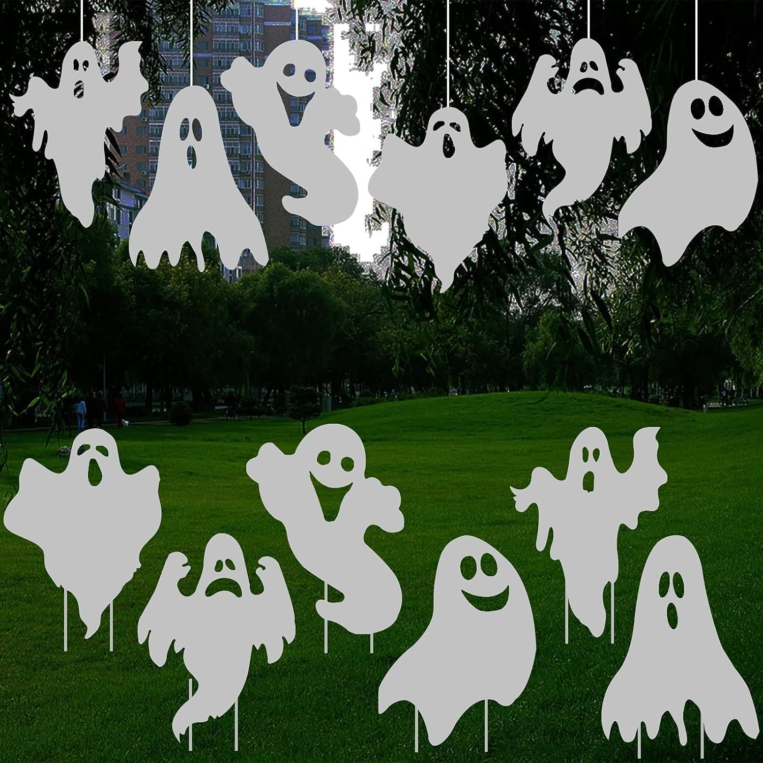 Halloween Outdoor Decorations Yard Signs Stakes – 6PCS Ghost Lawn Decorations Signs with Spooky Faces for Garden Yard Lawn Porch Scary Halloween Trick or Treat Party Decorations Supplies Outside