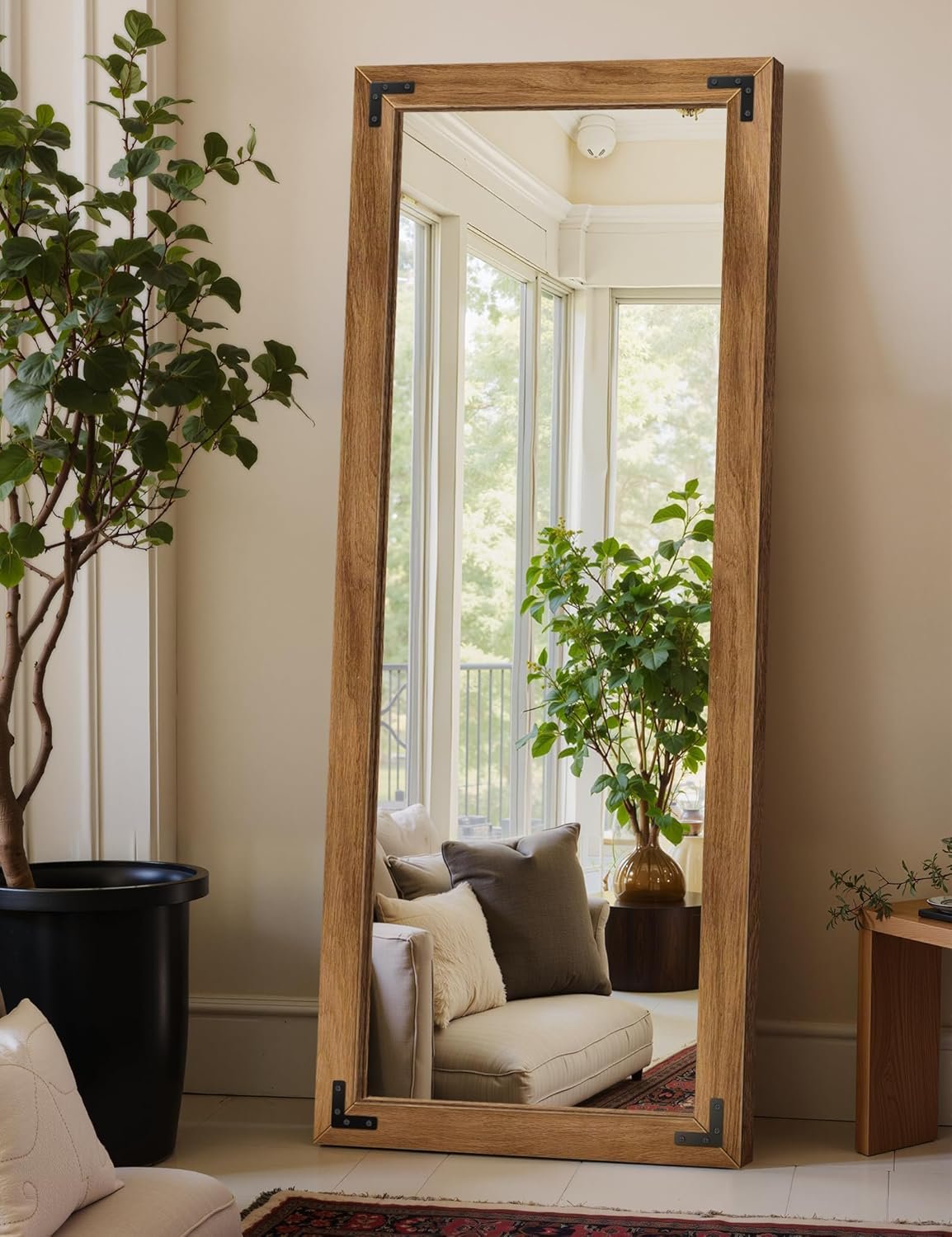 TRAHOME Full Length Mirror with Wooden Frame, 56″X22″ Solid Wood Standing Floor Mirror for Farmhouse, Bathroom, Bedroom Decor, Hanging or Leaning Wall-Mounted