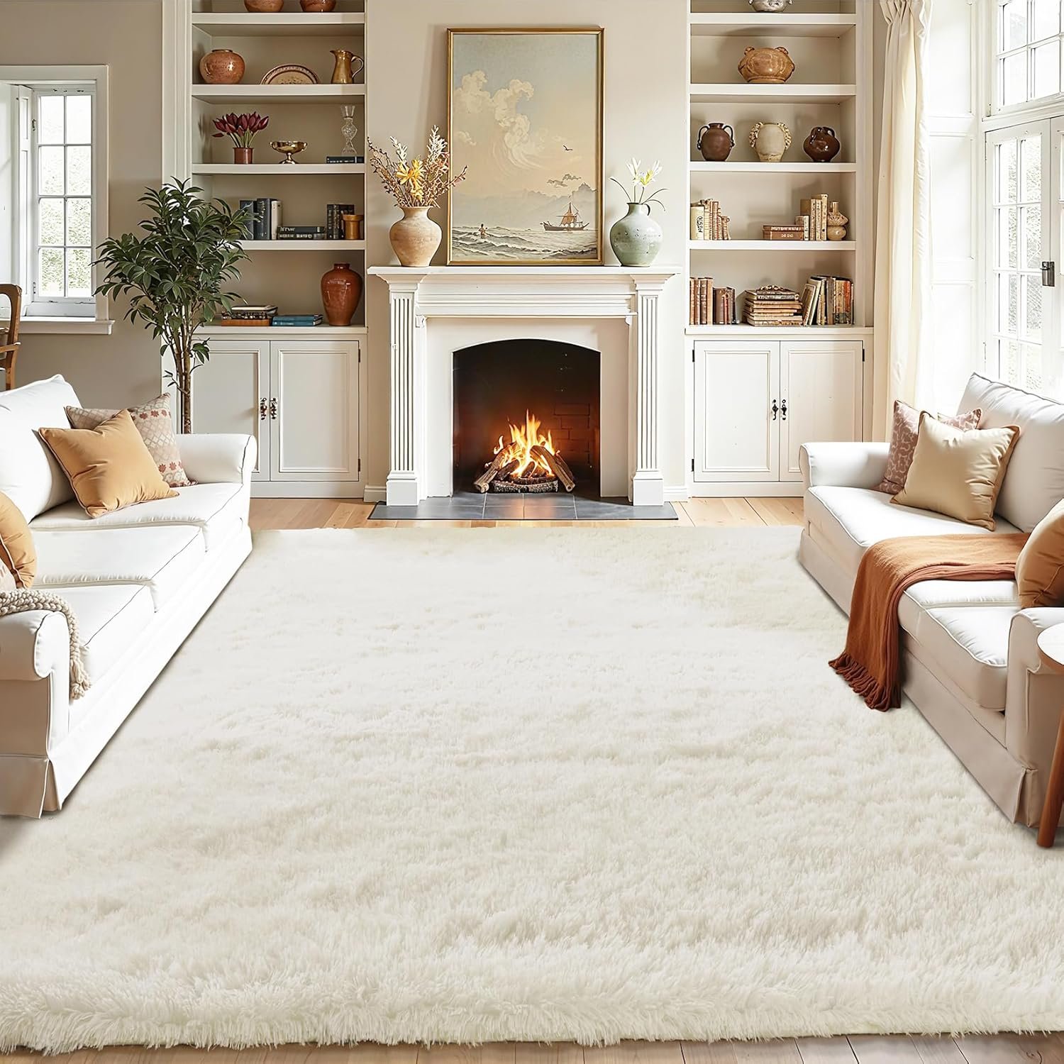 Fluffy Area Rugs for Bedroom – Soft Plush Shag Rug for Living Room Nursery Kids Room – Non Slip Fuzzy Shaggy Floor Carpets for Girls Boys Play Room Dorm Decor (White, 8′ x 10′)