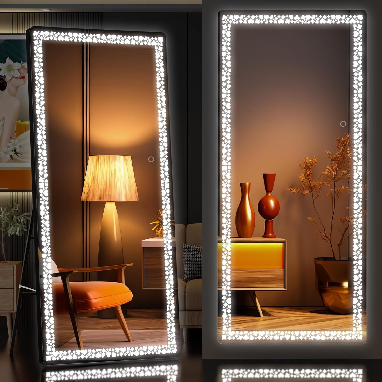 Hasipu 64” x 20″ Full Length Mirror with LED Lights, Full Body Mirror for Vanity, Dressing Room, LED Free Standing Floor Mirror, Wall Mounted Mirror Dimming & 3 Color Modes