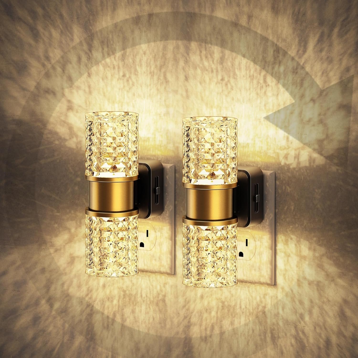 JandCase Night Light, Night Lights Plug into Wall,2 Pack Automatic LED Night Light with Adjustable Brightness, 3000K Plug in Night Lights with Auto Light Sensor, for Bathroom Hallway Decor