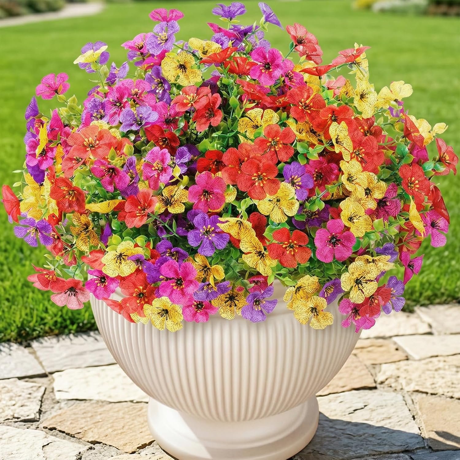 Lifewit Artificial Flowers for Outdoors, 12 Bundles Plastic Fake Flowers Daisy for Home Garden Decor, Faux Plants for Spring Summer Porch, Window Box, Vase Decoration(4 Mix Color)